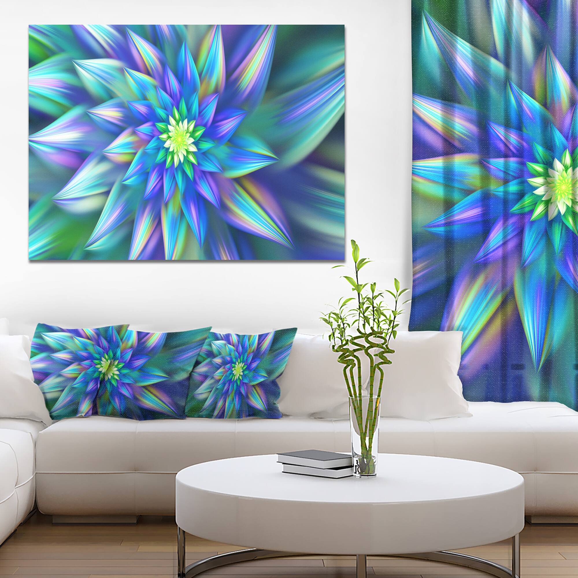 Designart - Huge Light Blue Fractal Flower - Floral Canvas Art Print