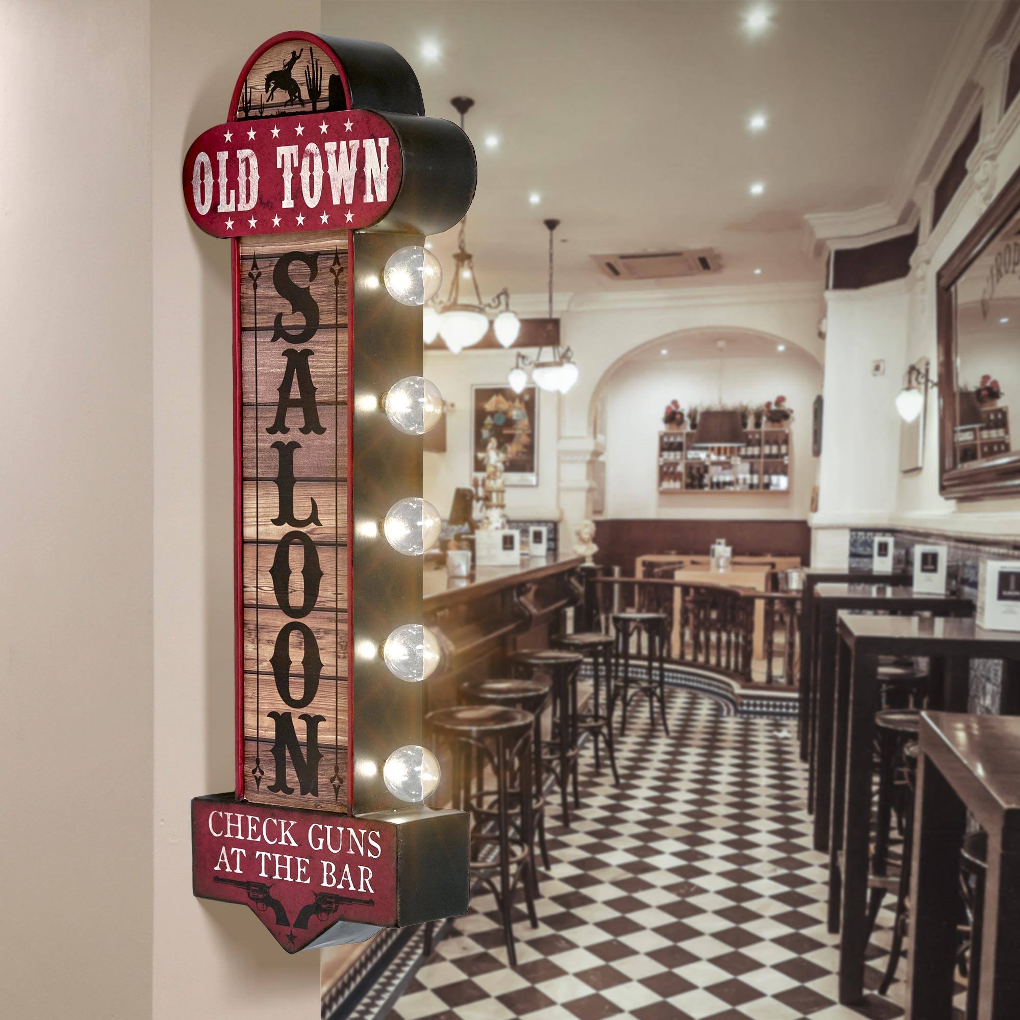 American Art Decor Old Town Metal LED Marquee Sign - 3" x 24.8"