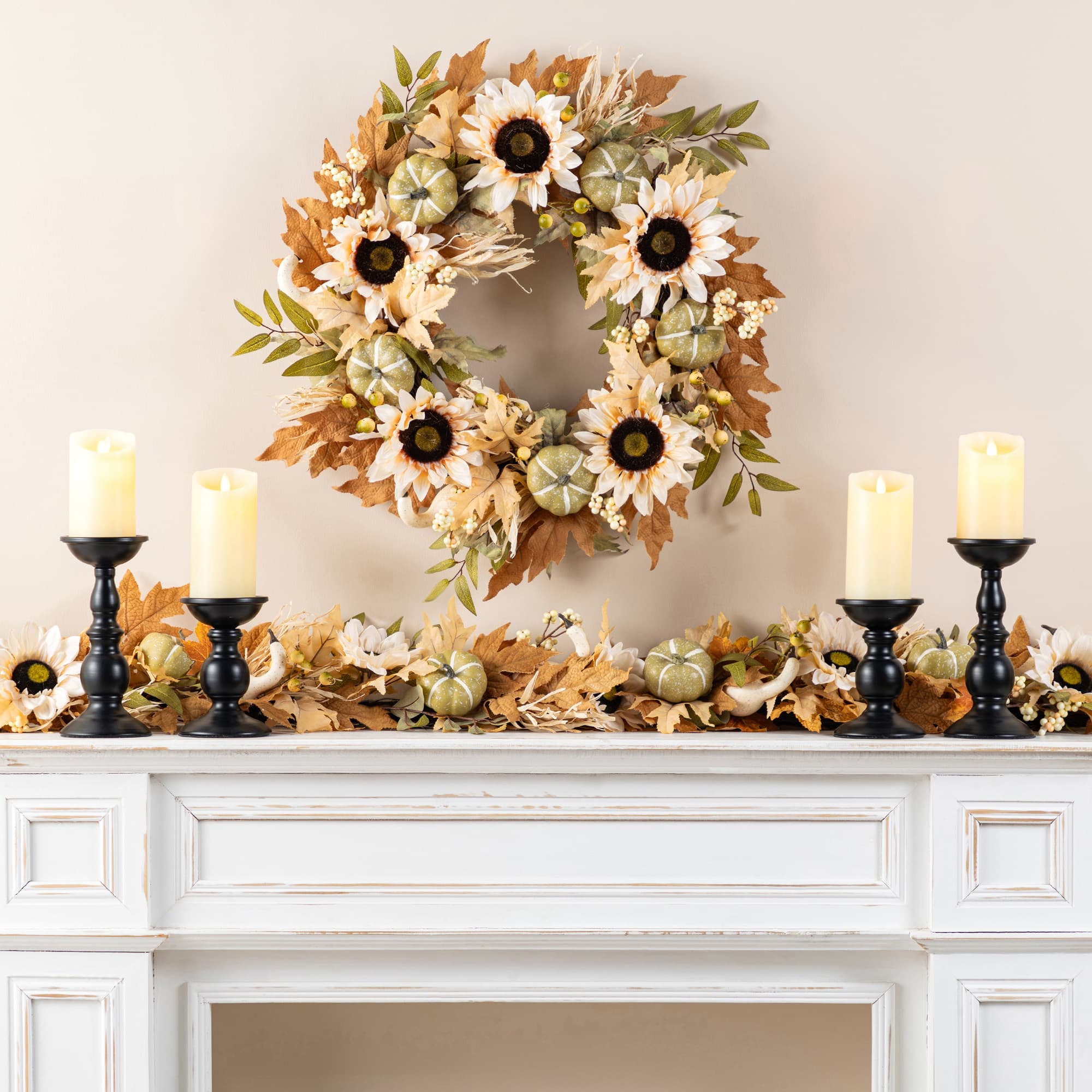 Glitzhome&#xAE; 72&#x22; Fall Neutral Sunflower, Pumpkin and Leaf Garland