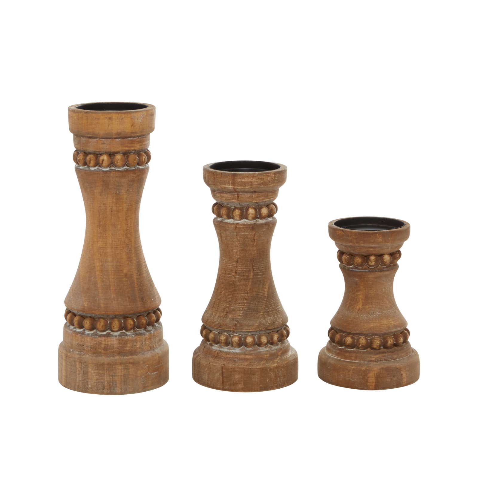 Brown Wood Natural Candle Holder Set