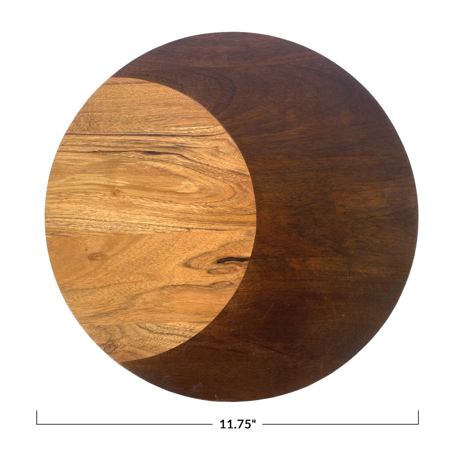 Hello Honey® 11.75" Natural & Walnut Round Two-Tone Wood Cheese & Cutting Board
