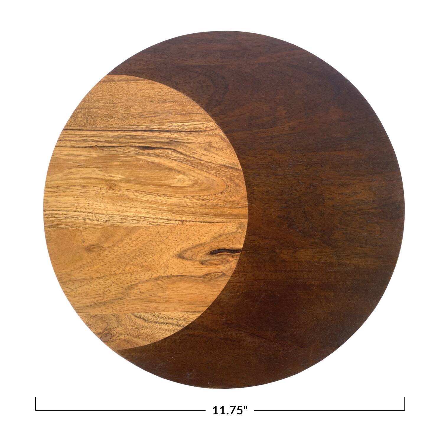 11.75&#x22; Natural &#x26; Walnut Round Two-Tone Wood Cheese &#x26; Cutting Board