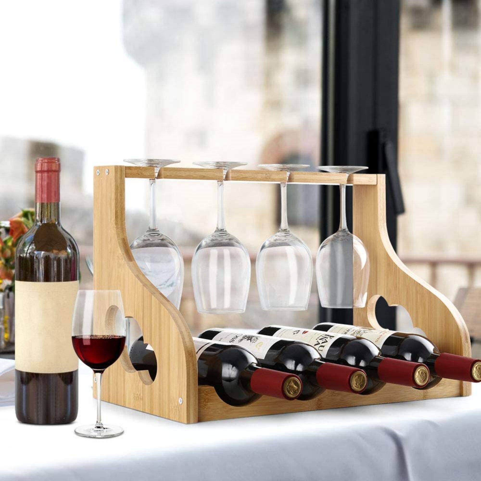 Light Brown Wall-Mounted Wood Wine Rack