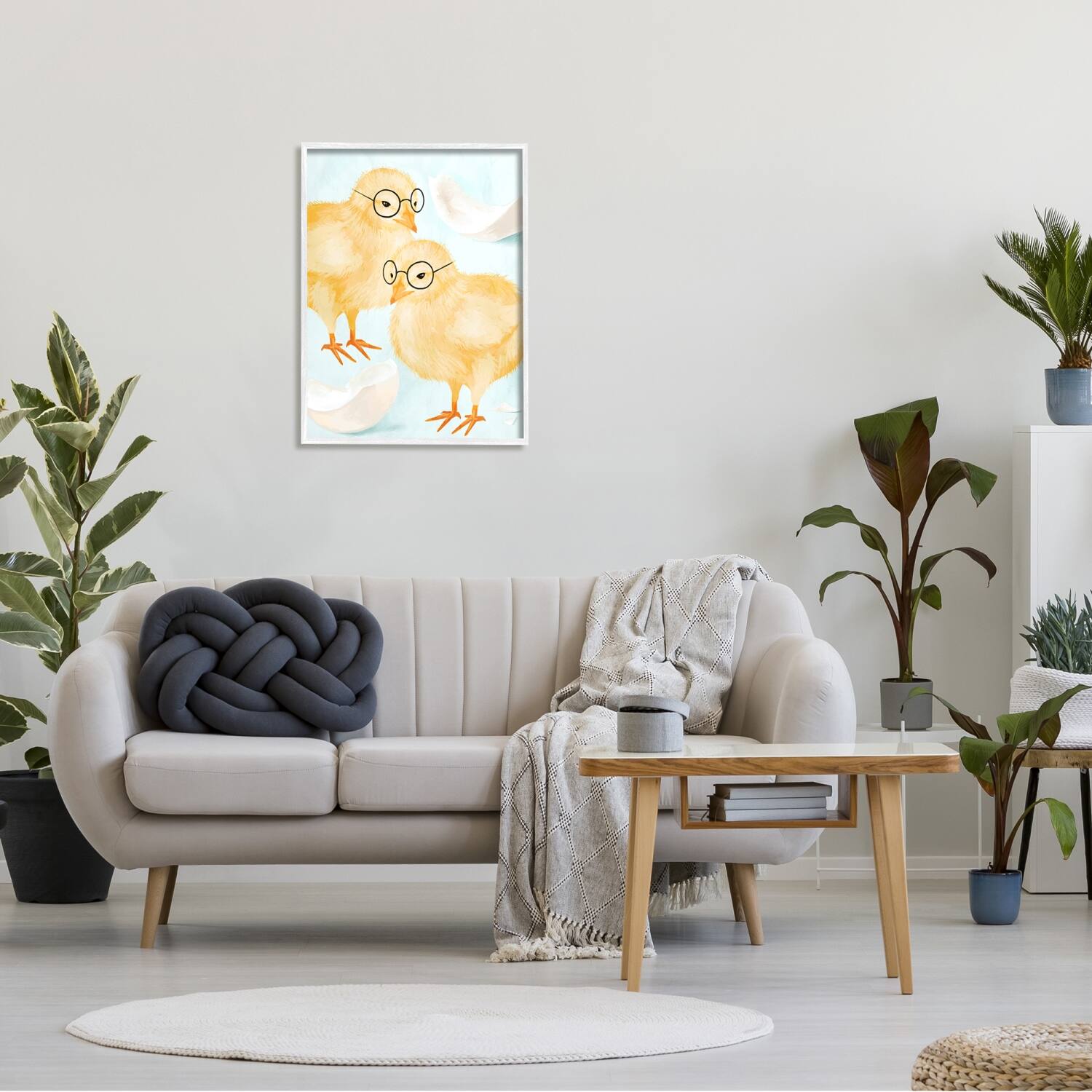 Stupell Industries Easter Chicks Hatched Eggs Yellow Birds Round Glasses Framed Giclee Art