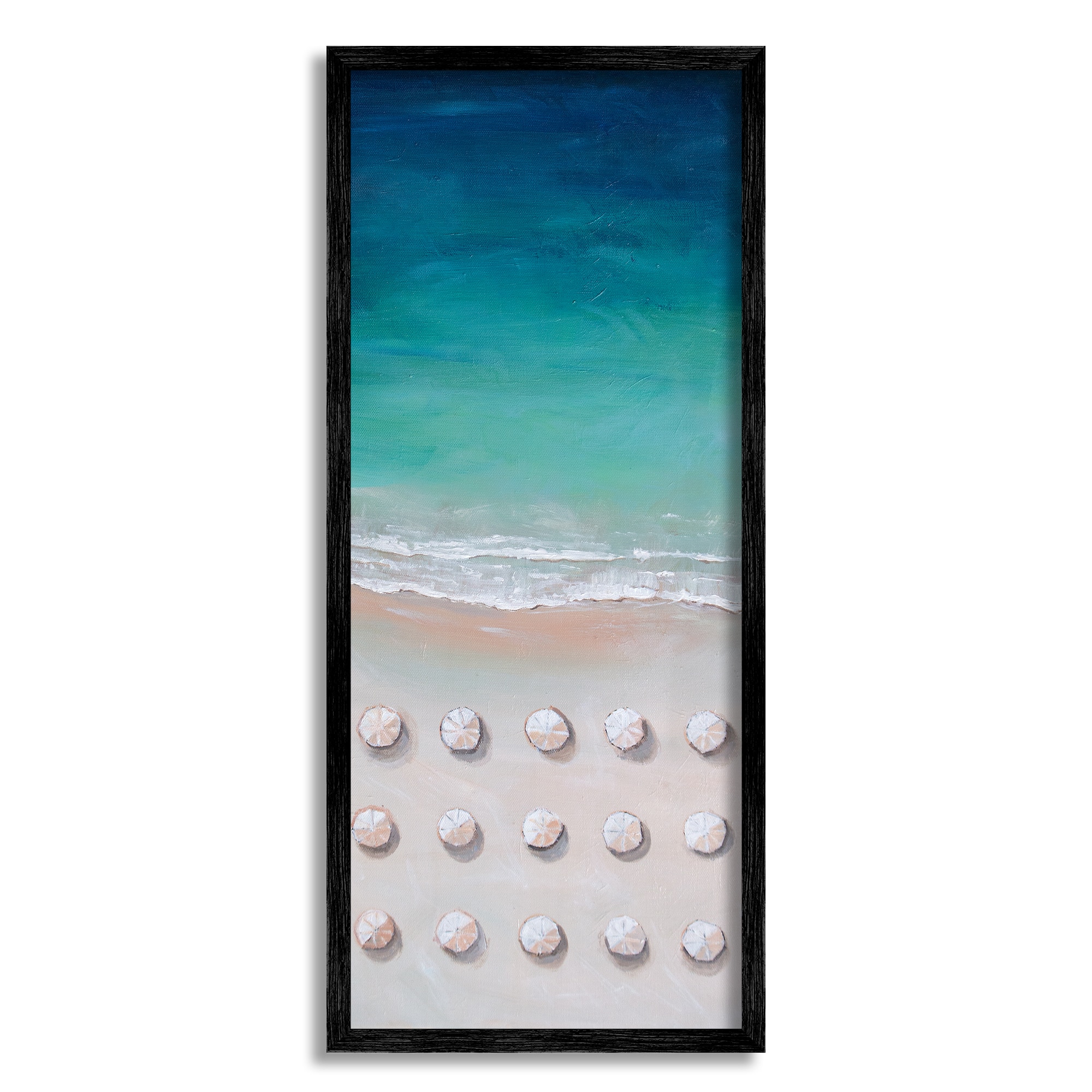 Stupell Industries Umbrella Beach Coast Deep Blue Waters Aerial Painting Framed Wall Art