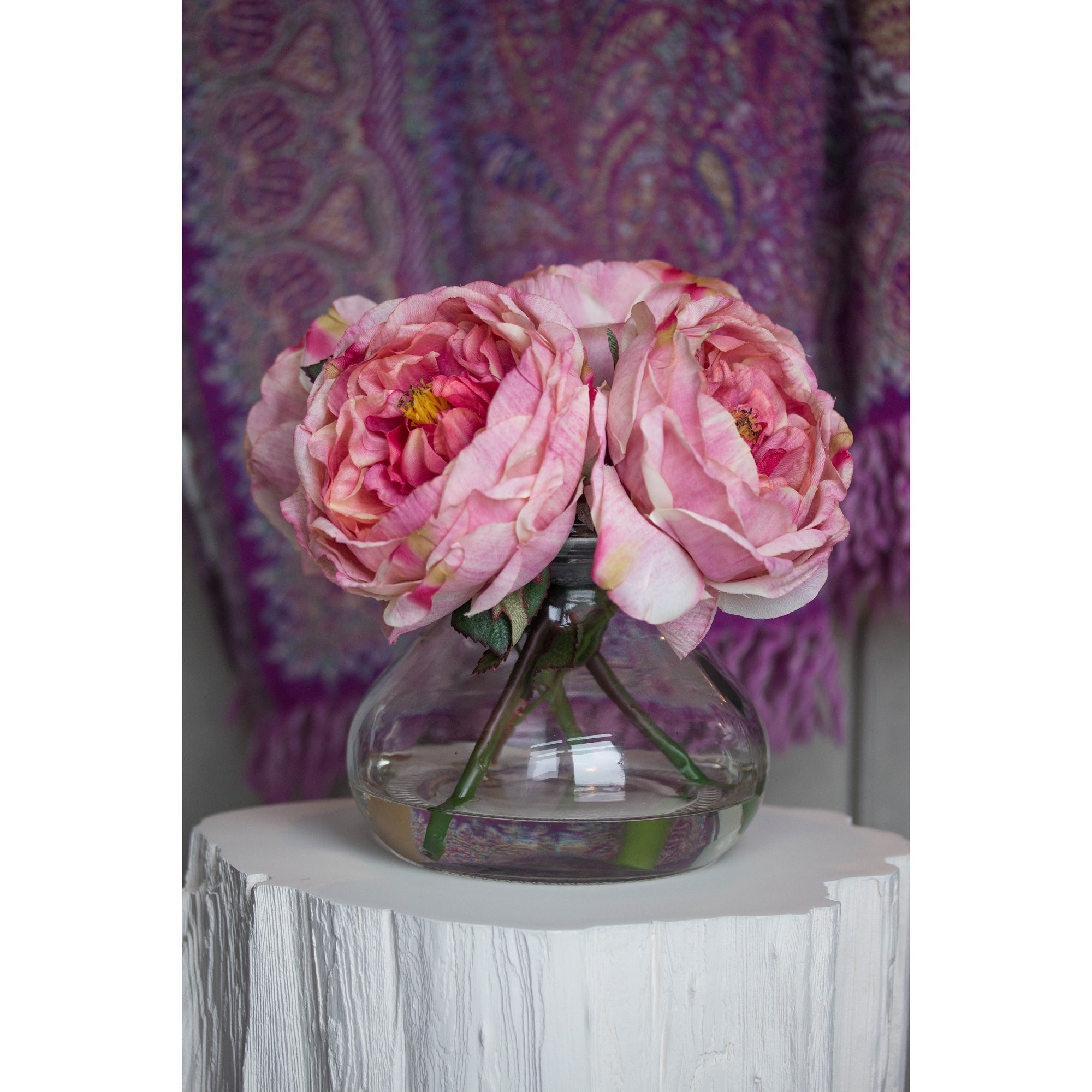 8&#x22; Pink Fancy Rose In Glass Vase