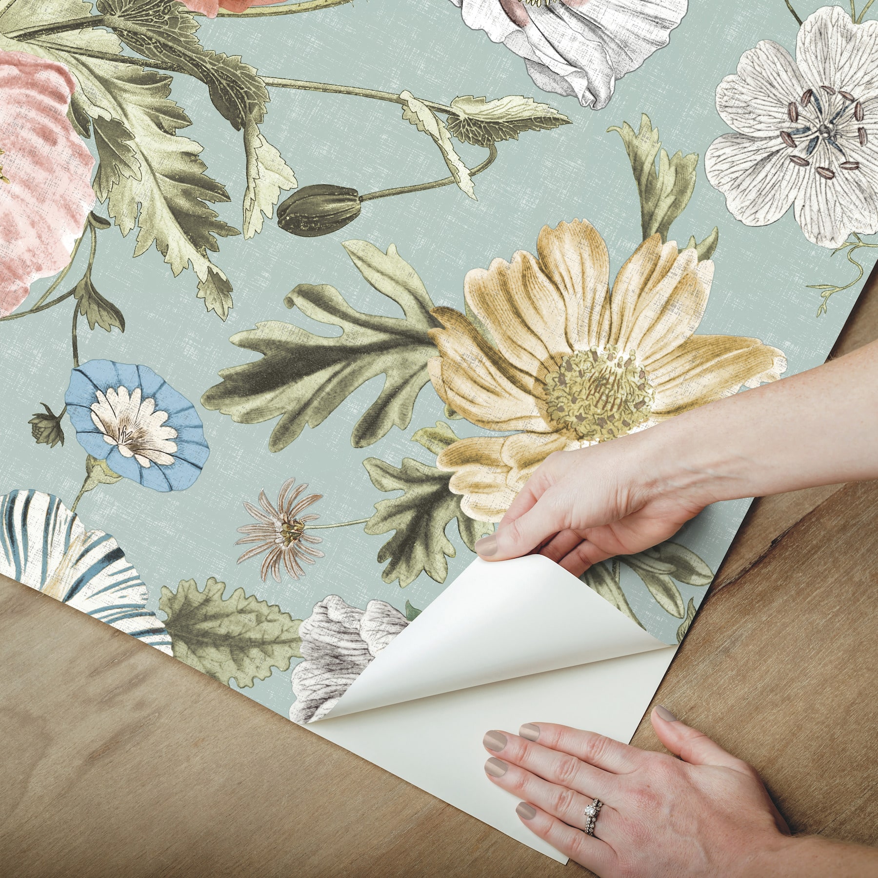 RoomMates Blue Vintage Poppy Peel & Stick Wallpaper