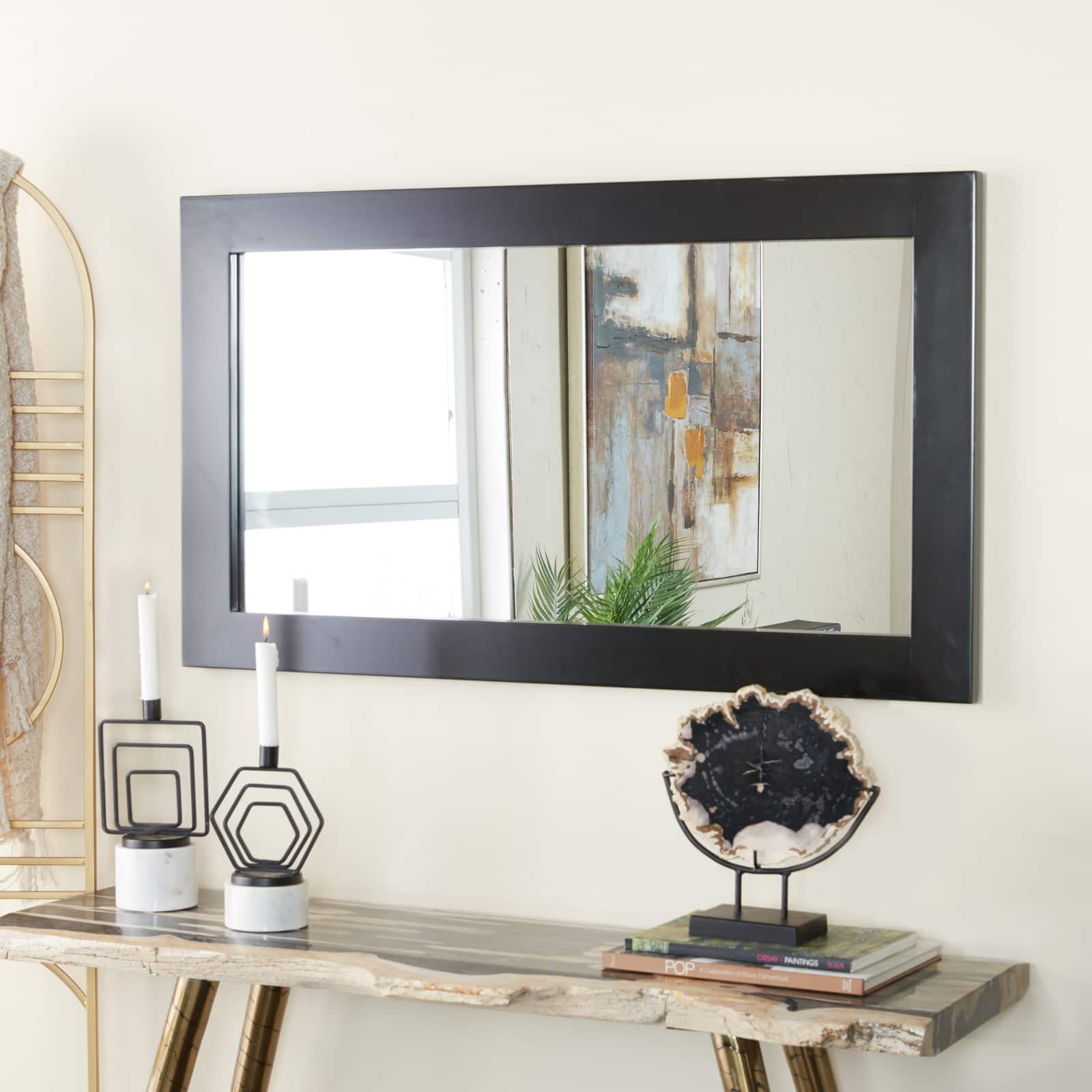 42&#x22; Black Rectangle Wood Contemporary Wall Mirror