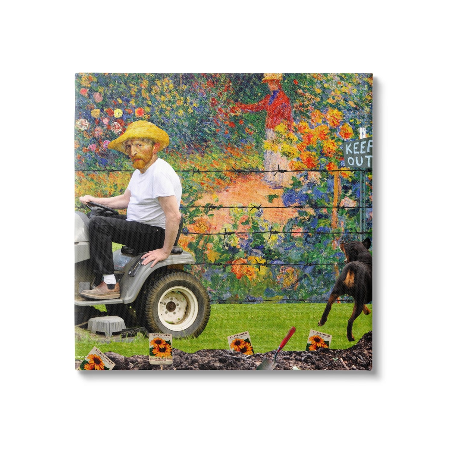 Stupell Industries Van Gogh Gardening Flowers Farmer Dog Collage Canvas Wall Art