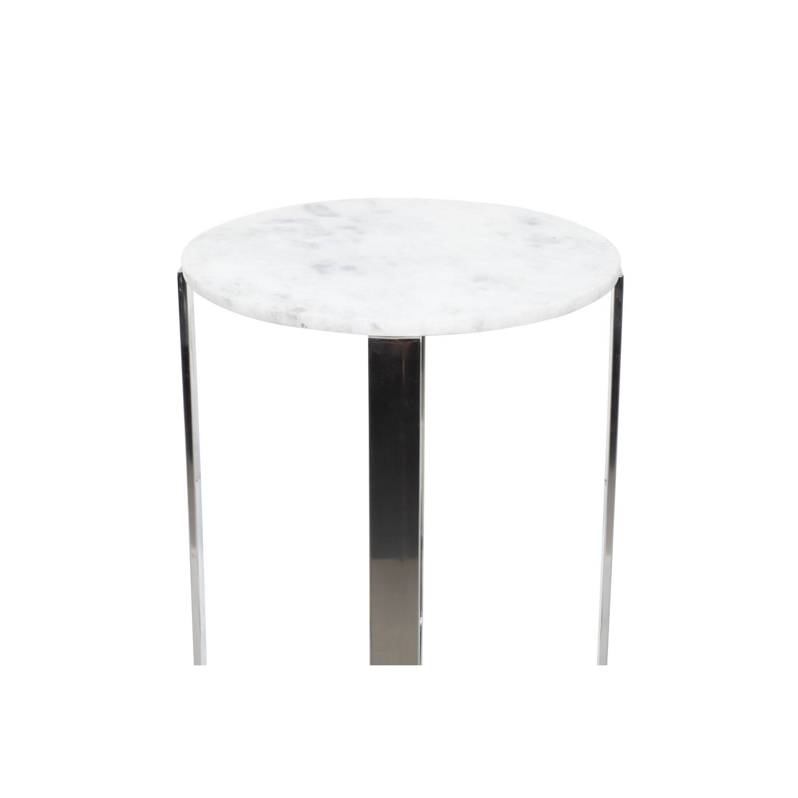 21" White Marble & Stainless Steel Modern Accent Table