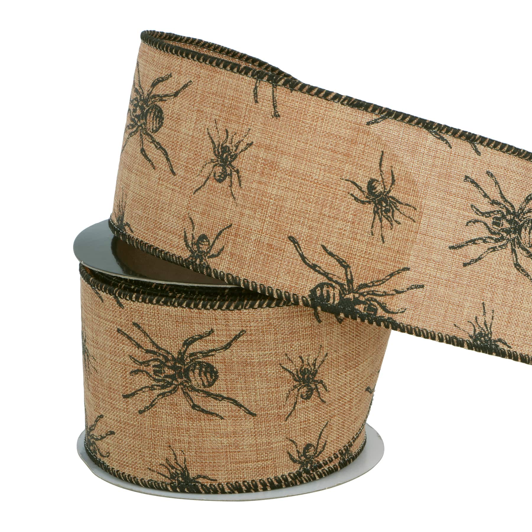 2.5&#x22; x 20ft. Black Spider Wired Linen Ribbon by Celebrate It&#xAE; Halloween