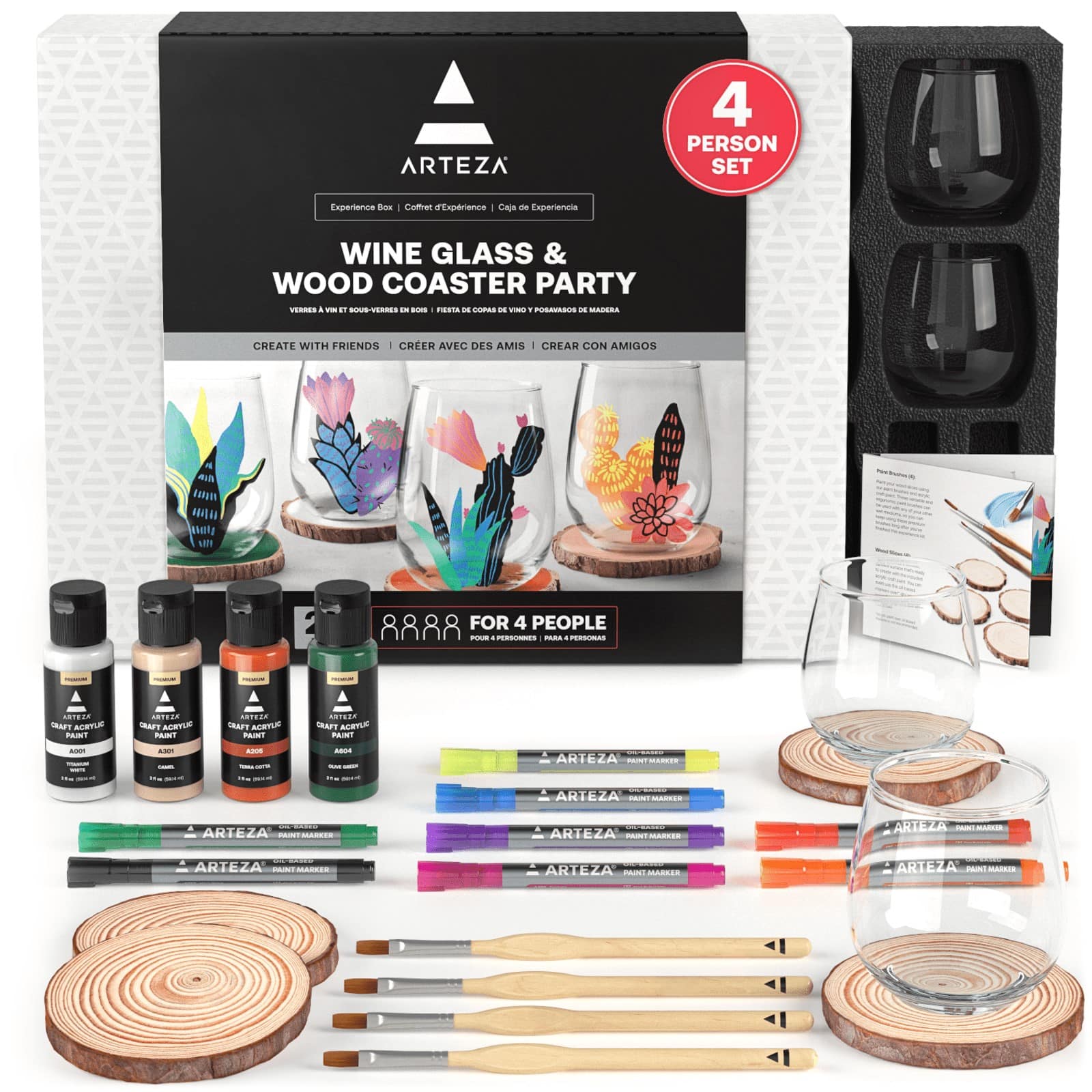 Arteza® Experience Box 25 Piece Wine Glass & Wood Coaster Party Kit