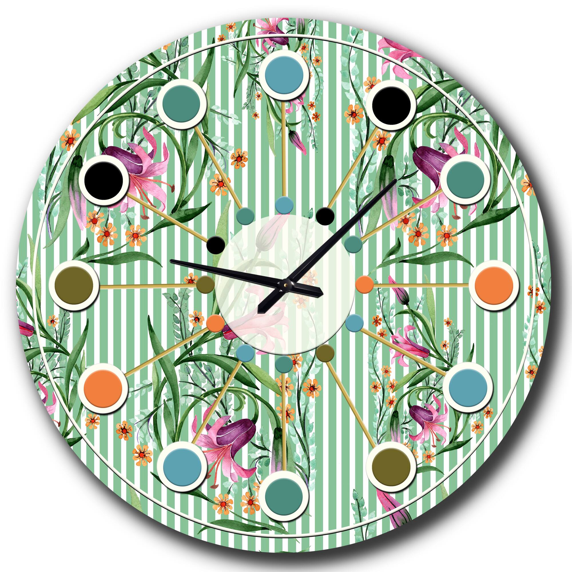 Designart 'Floral Botanical Retro Ix Mid-Century Modern Wall Clock