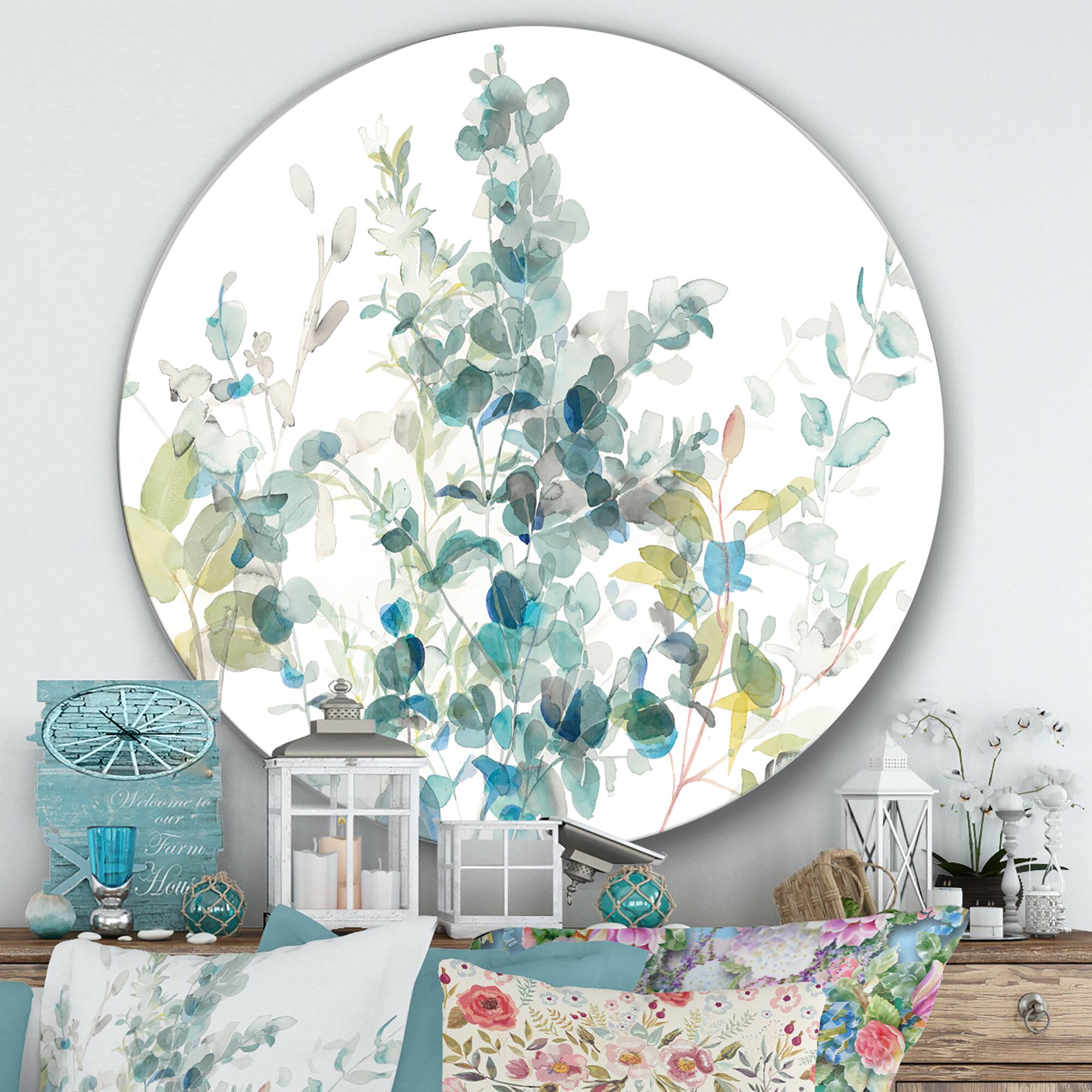 Designart - Eucalyptus Natural Element - Farmhouse Metal Circle Wall Art