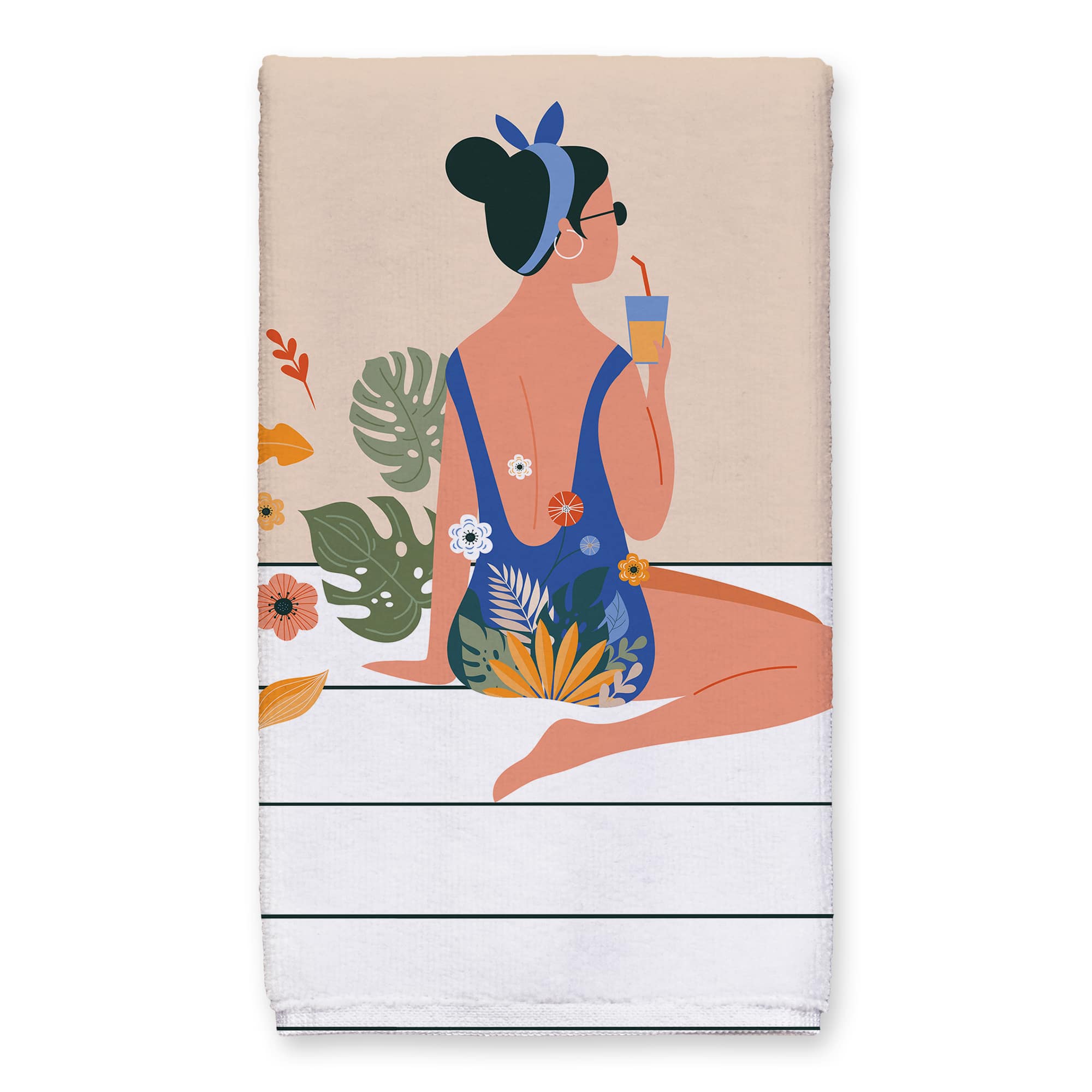 Summer Girl Sipping On Steps 16&#x22; x 25&#x22; Tea Towel Set of 2