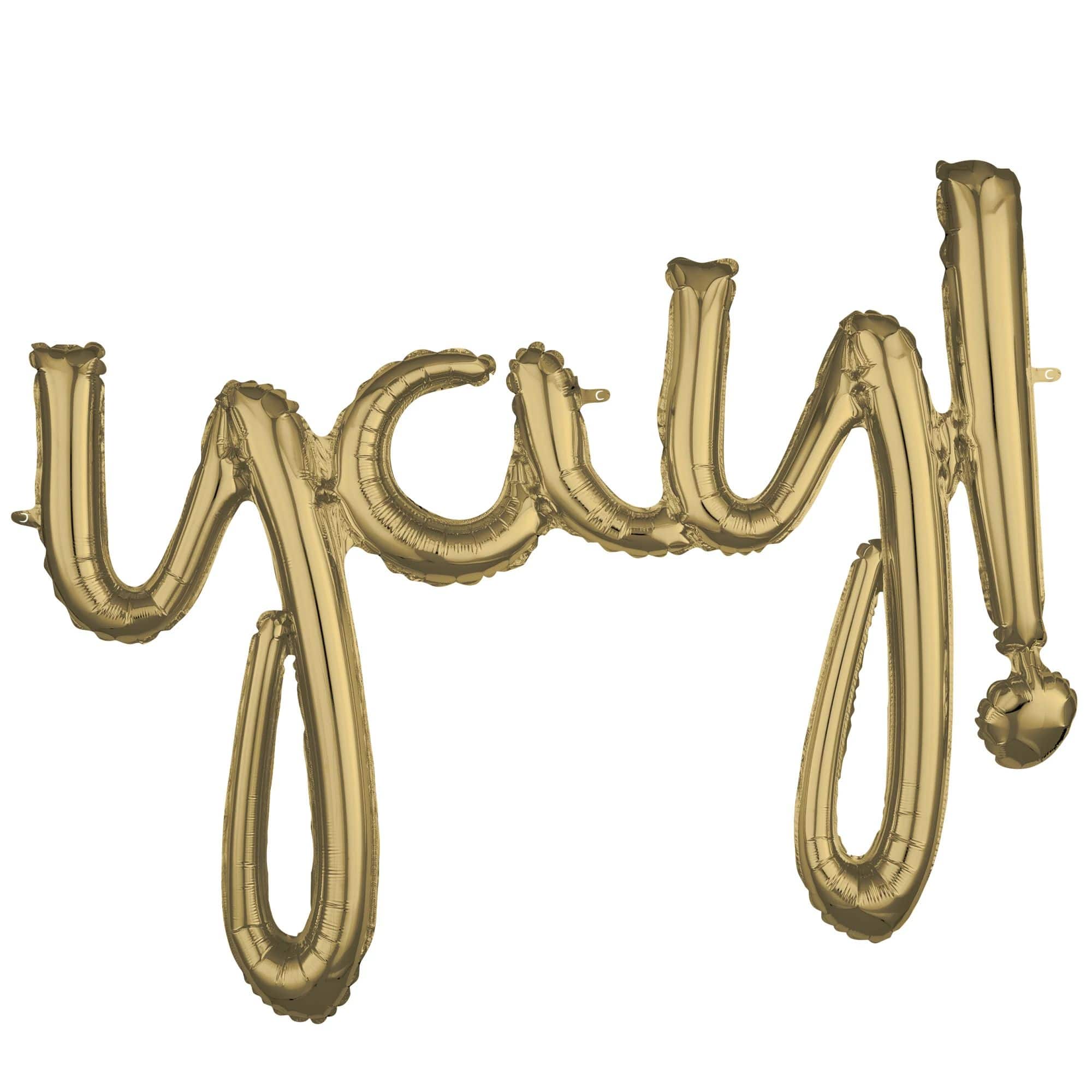 35&#x22; White Gold Yay Script Foil Balloon