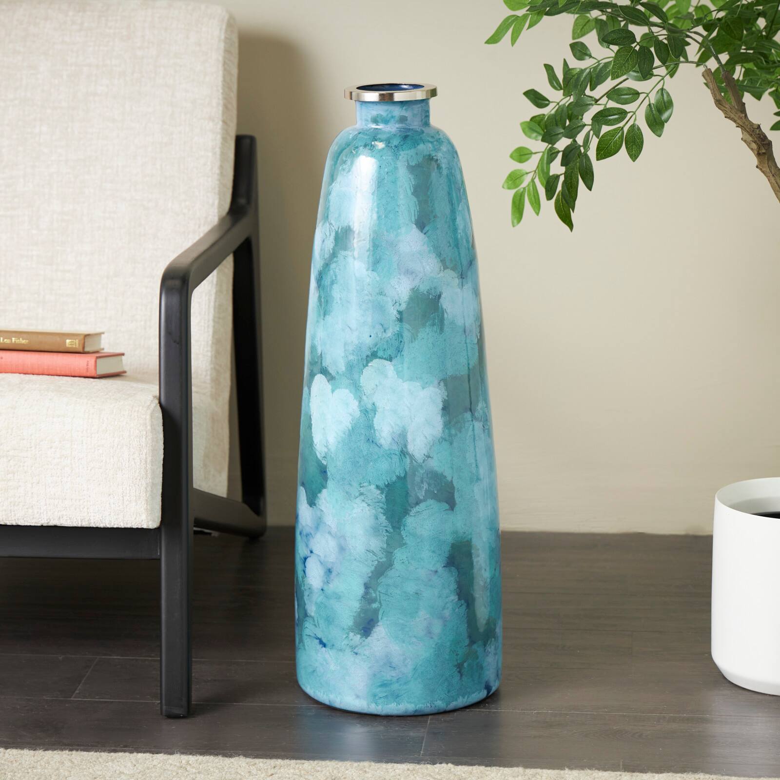 30&#x22; Teal Glass Handmade Vase