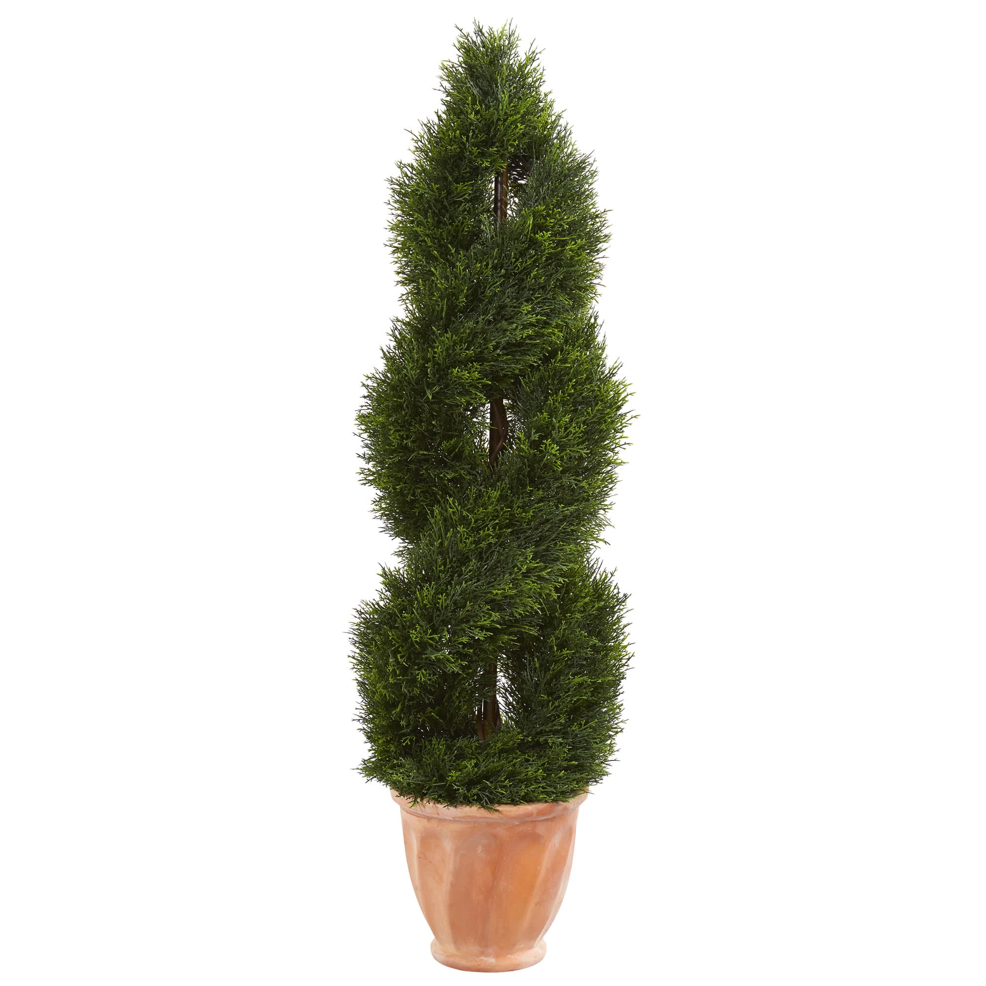 4.5ft. UV Resistant Double Pond Cypress Topiary Artificial Tree in Terracotta Planter