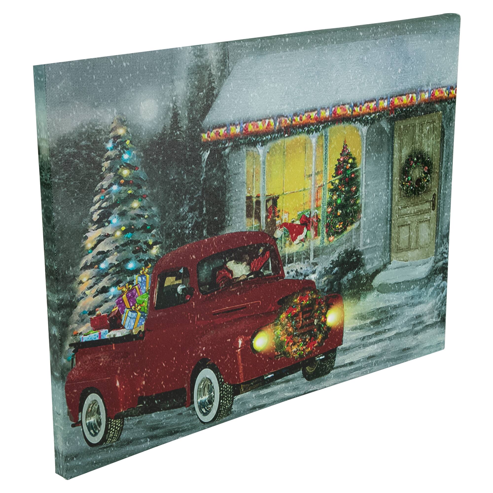 LED Fiber Optic Retro Red Truck Christmas Wall Art
