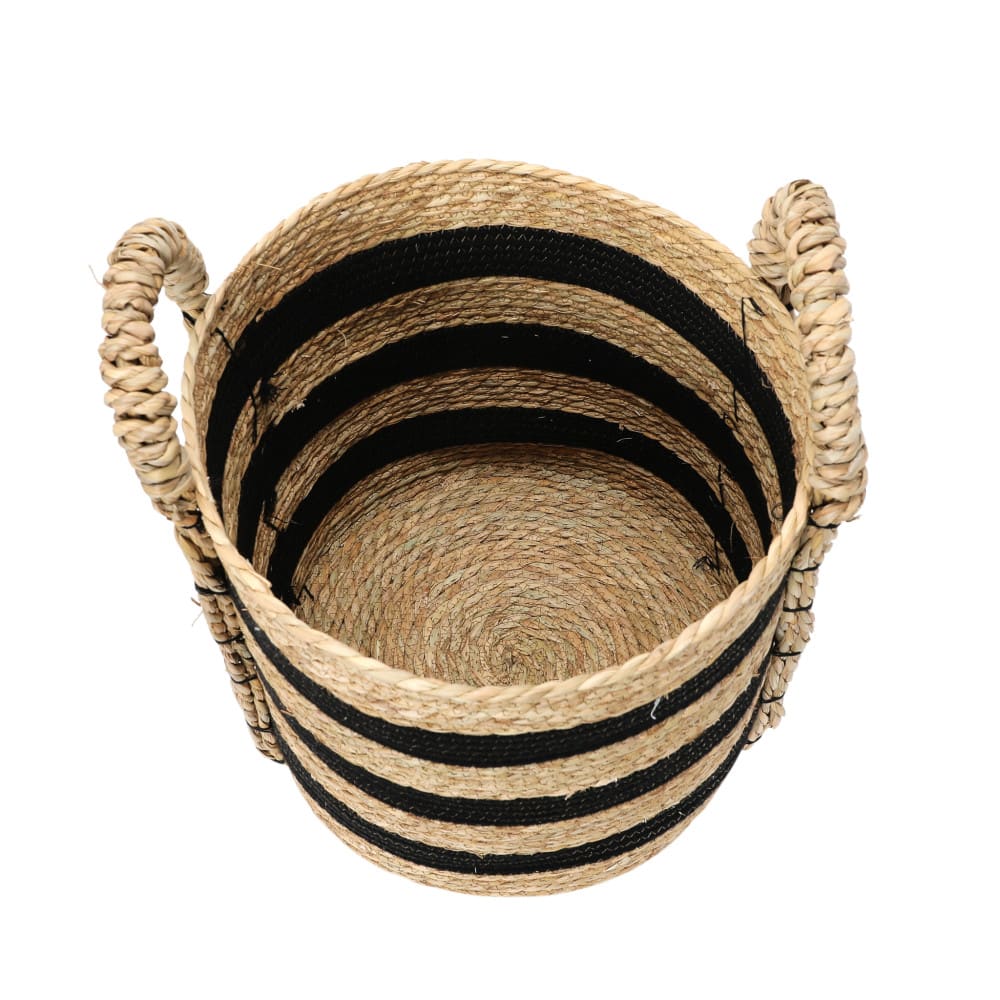 Household Essentials 20" Black & Natural Stripes Braided Basket with Handles
