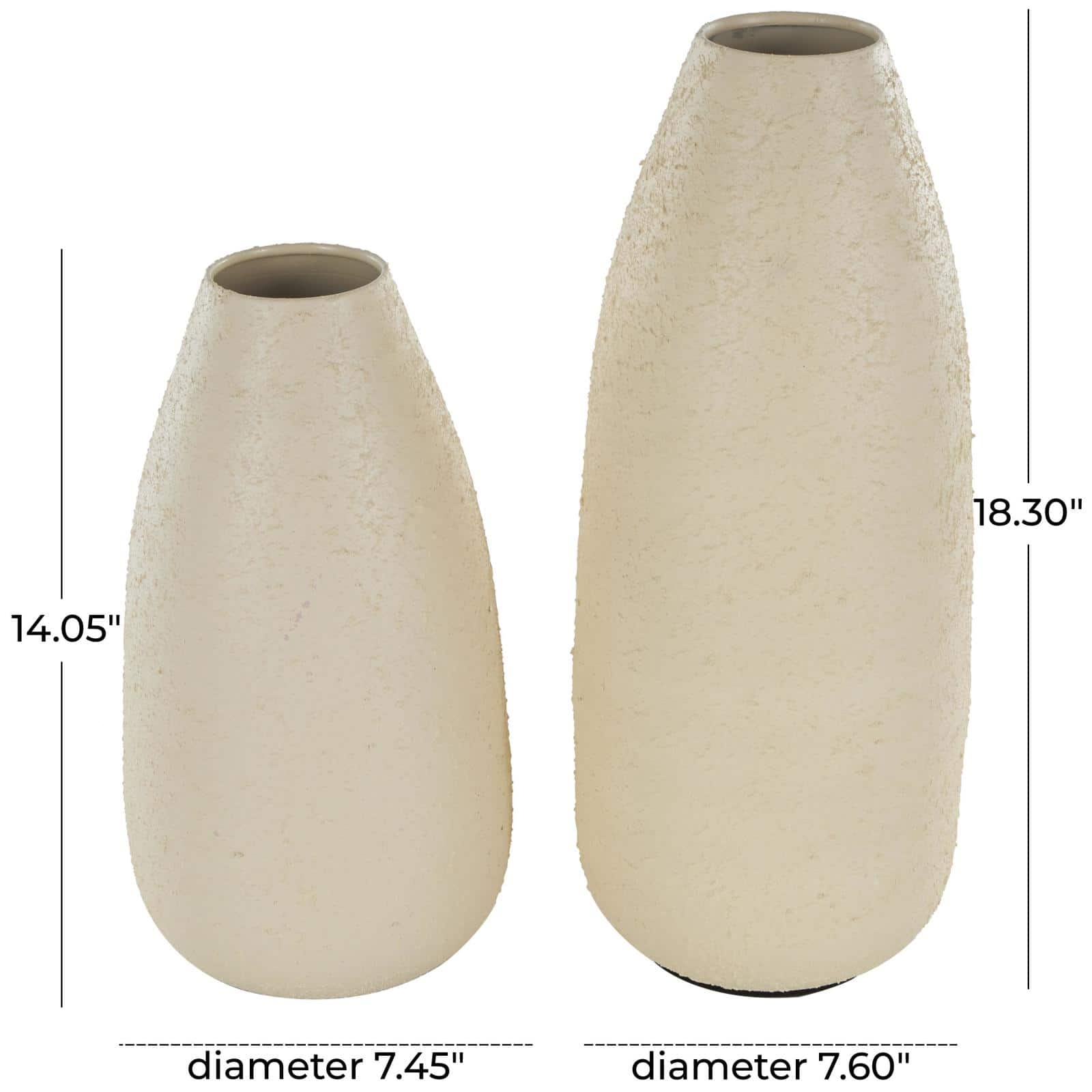 Cream Minimalistic Distressed Textured Metal Vase Set