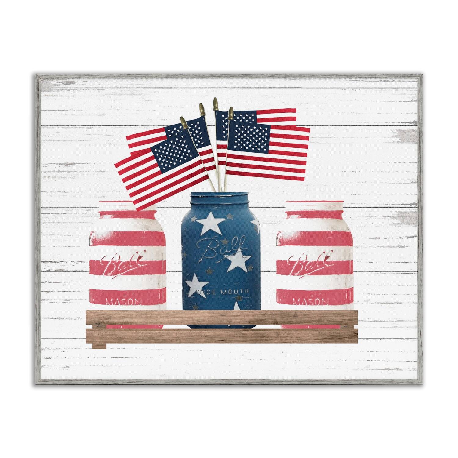 Stupell Industries Rustic Patriotic Jars American Pride Flag Design Framed Giclee Art