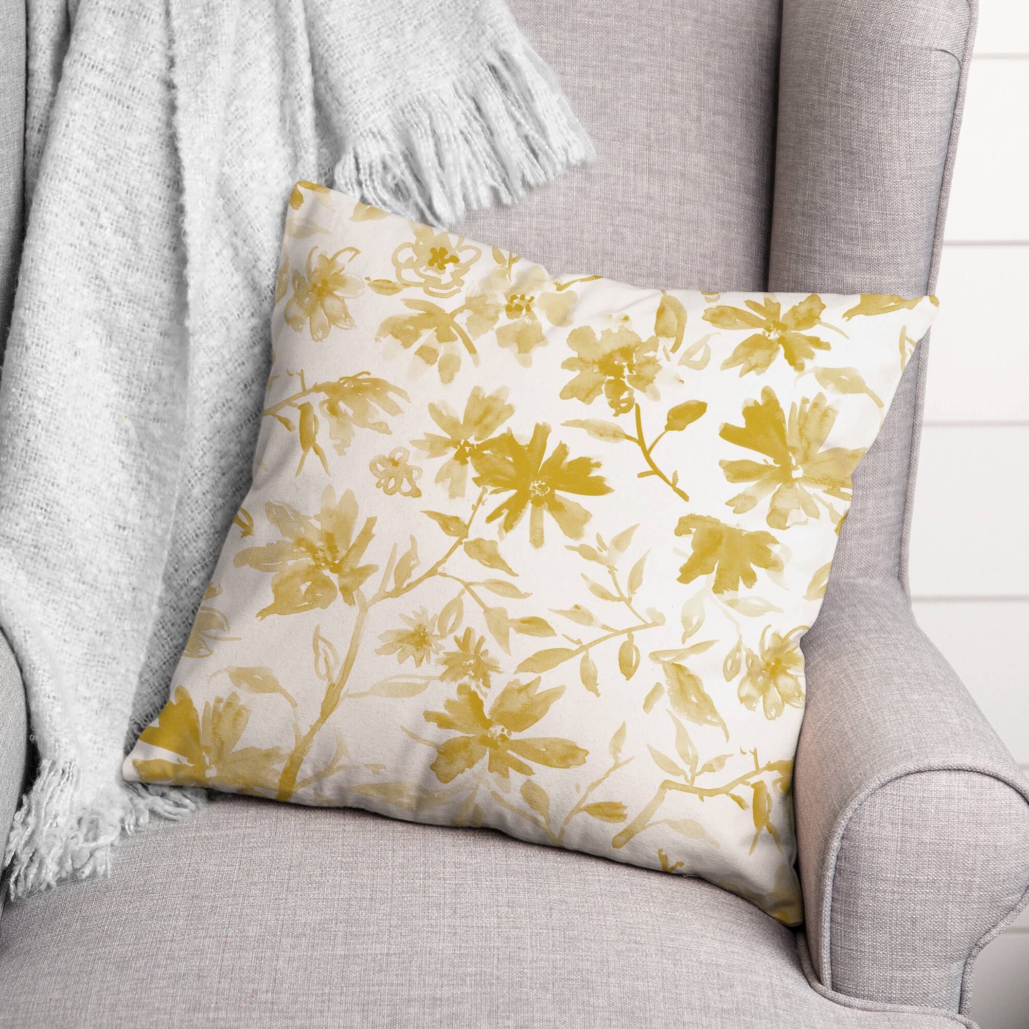 Delicate Floral Print Throw Pillow