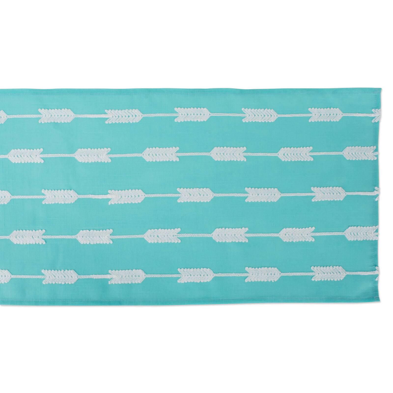Aqua Base Embroidered Arrow Fletching Table Runner