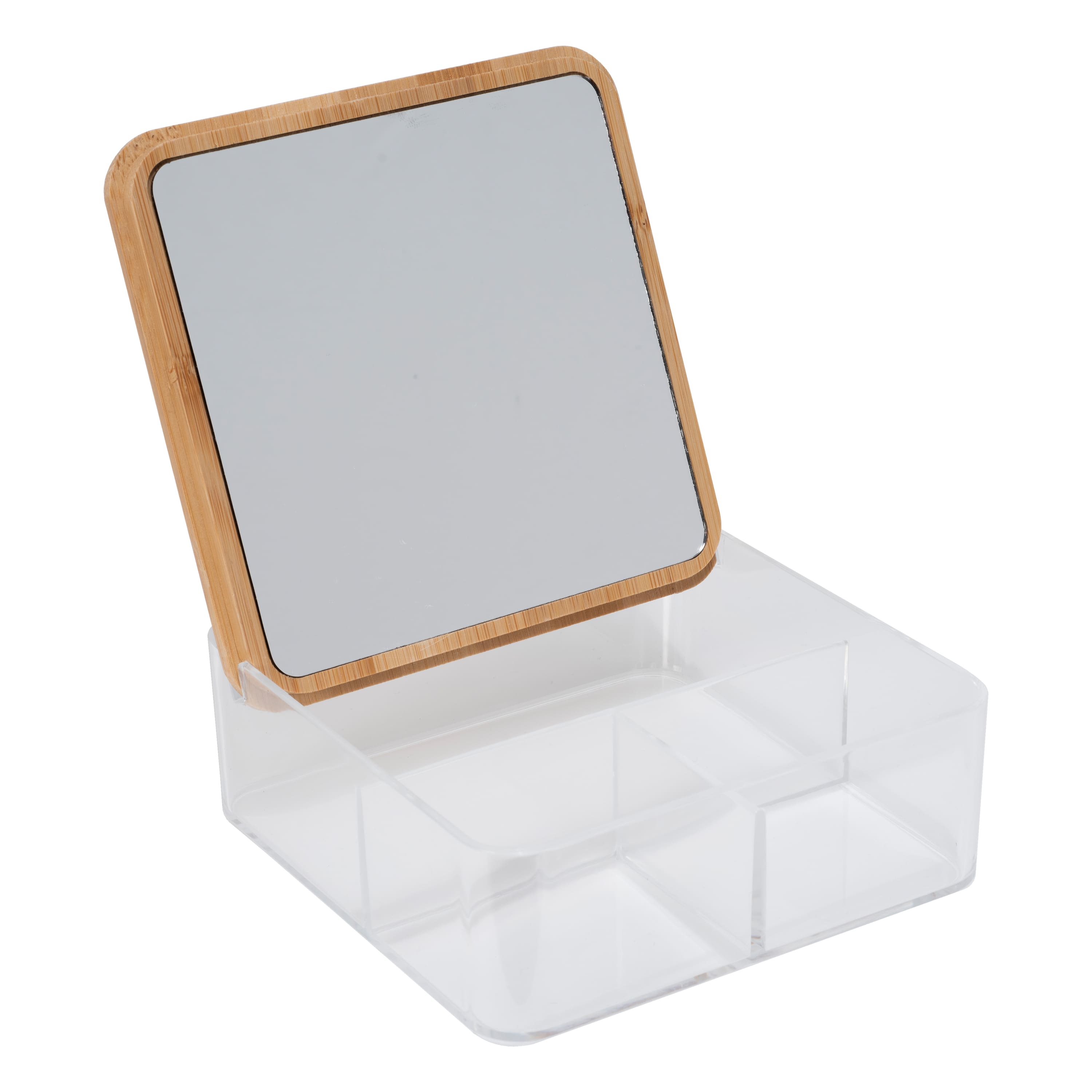 Simplify Bamboo Lid &#x26; Mirror Clear 3 Compartment Organizer