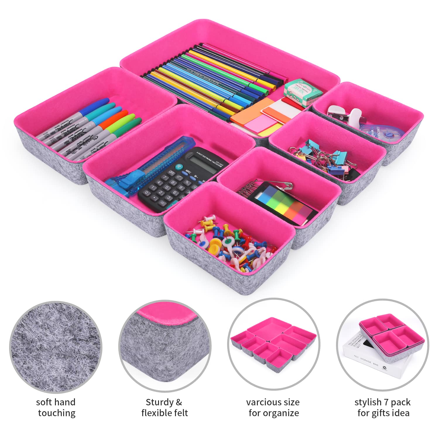 Welaxy Felt 7 Piece Drawer Organizer Tray Set