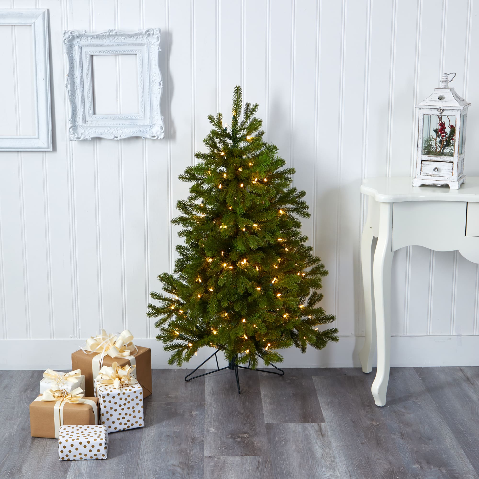 4ft. Pre-Lit Cambridge Spruce Flat Back Artificial Christmas Tree with Warm White Multifunction LED Lights