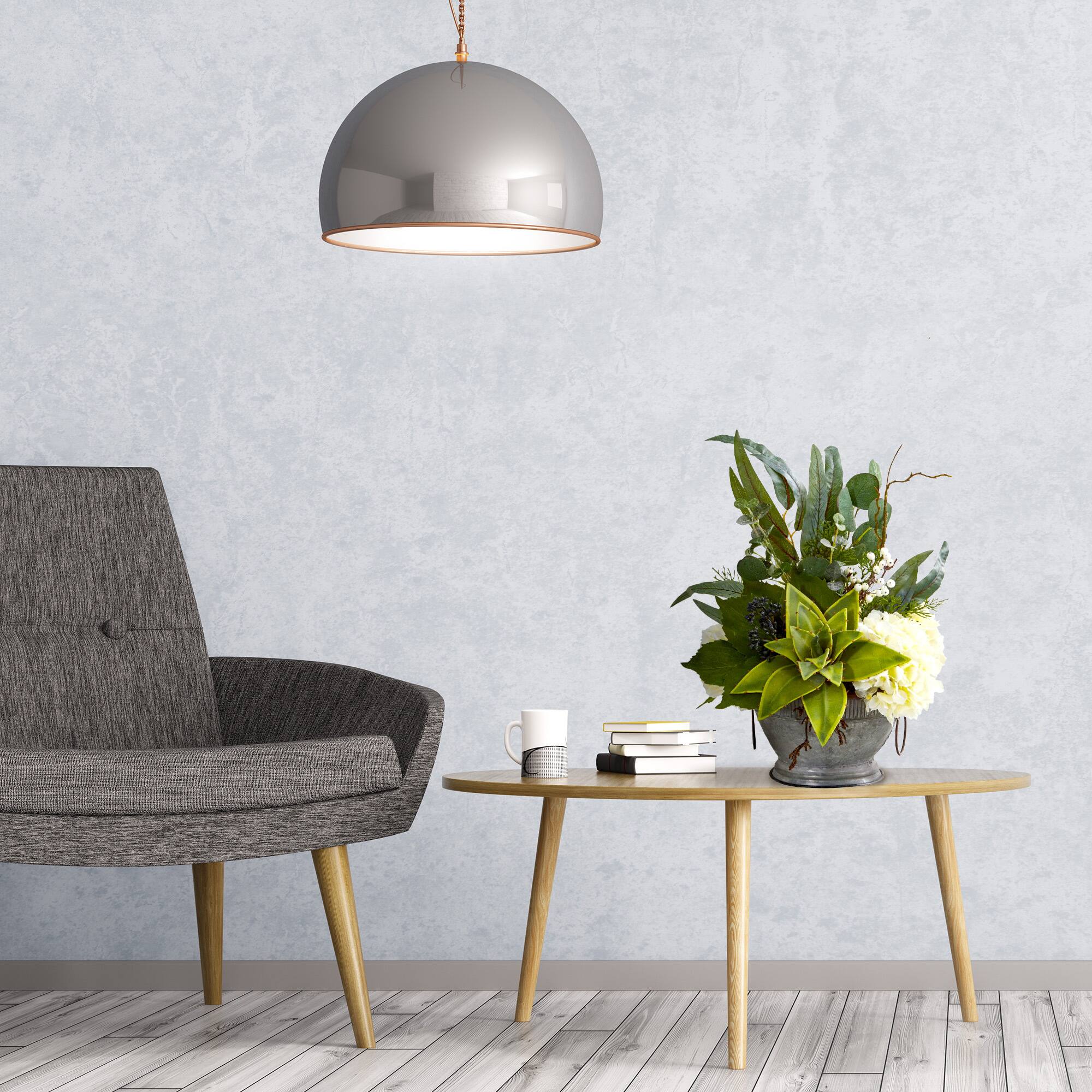 Hydrangea, Succulent and Eucalyptus Artificial Arrangement in Vintage Bowl with Copper Trimming