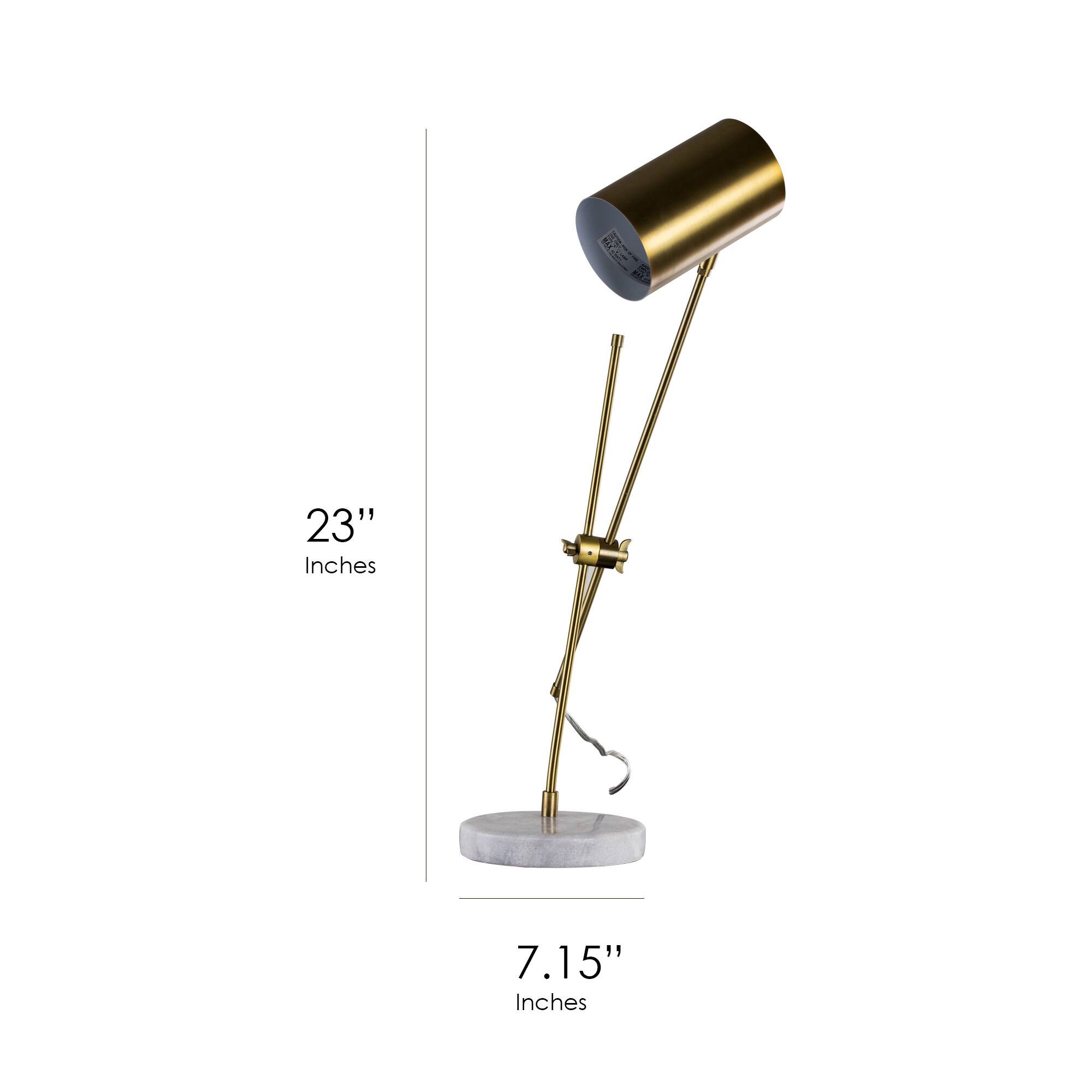 23" Modern Industrial Stylish Bronze Brass Metal Task Lamp with White Marble Base