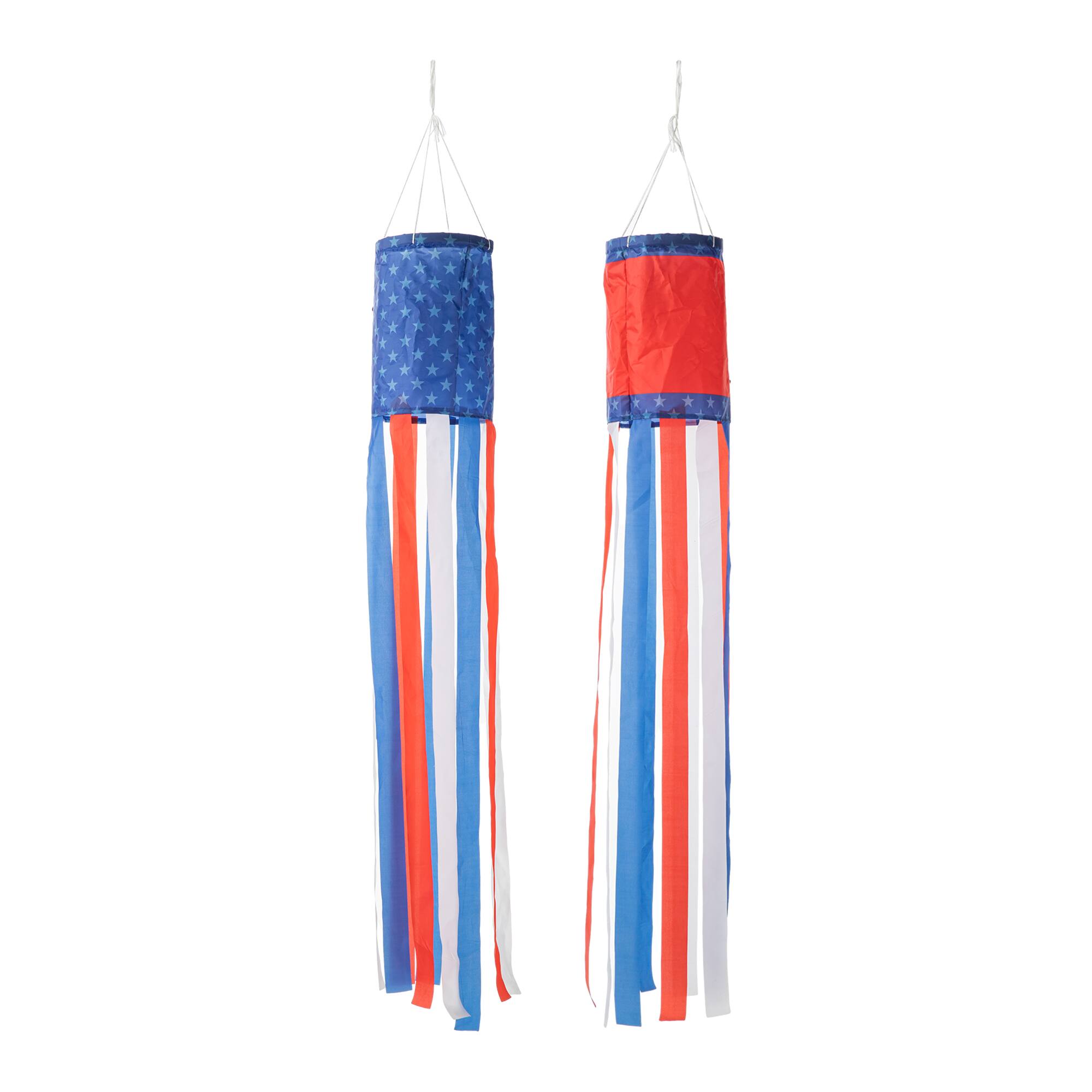 Glitzhome® 44" Patriotic Americana Uncle Sam Hat & Fireworks Windsocks Set
