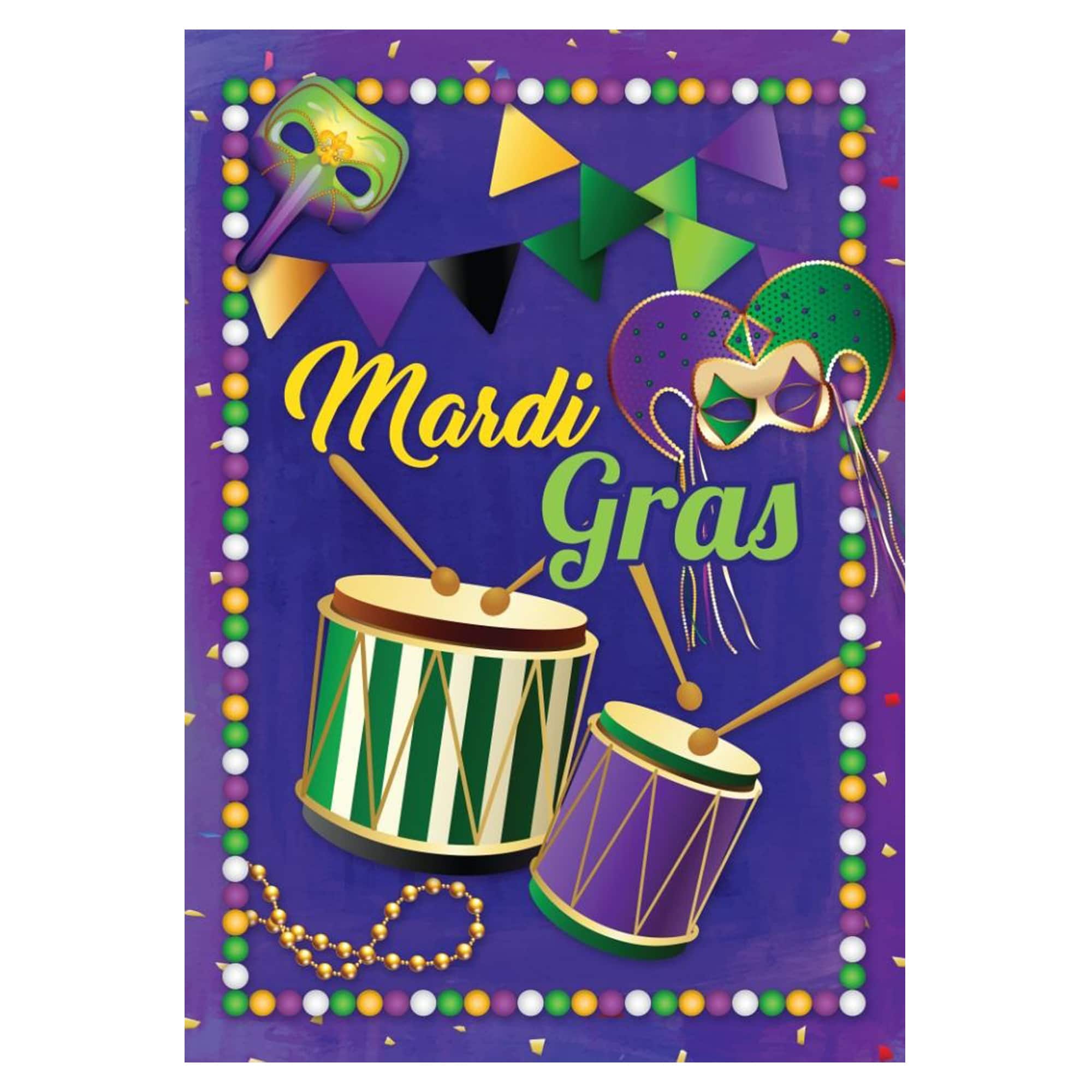 Mardi Gras Drums and Masks Outdoor House Flag 40" x 28"