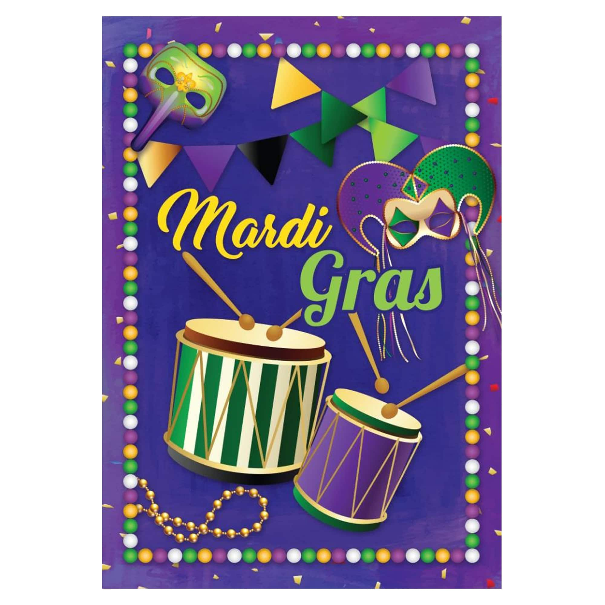 Mardi Gras Drums and Masks Outdoor House Flag 40&#x22; x 28&#x22;