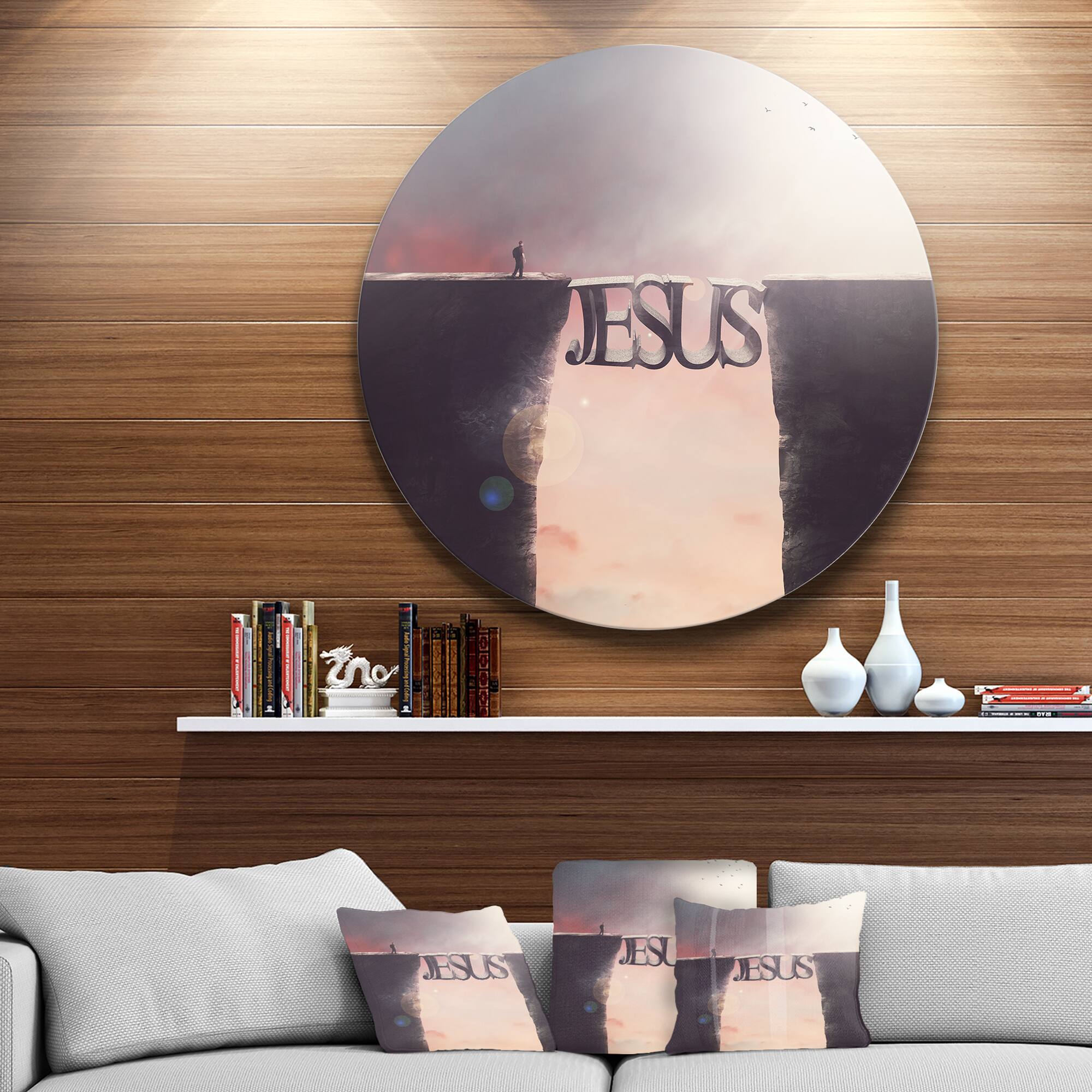 Designart - Bridge The Inscription Jesus' Landscapes Spiritual Religious Abstract Round Circle Metal Wall Decor