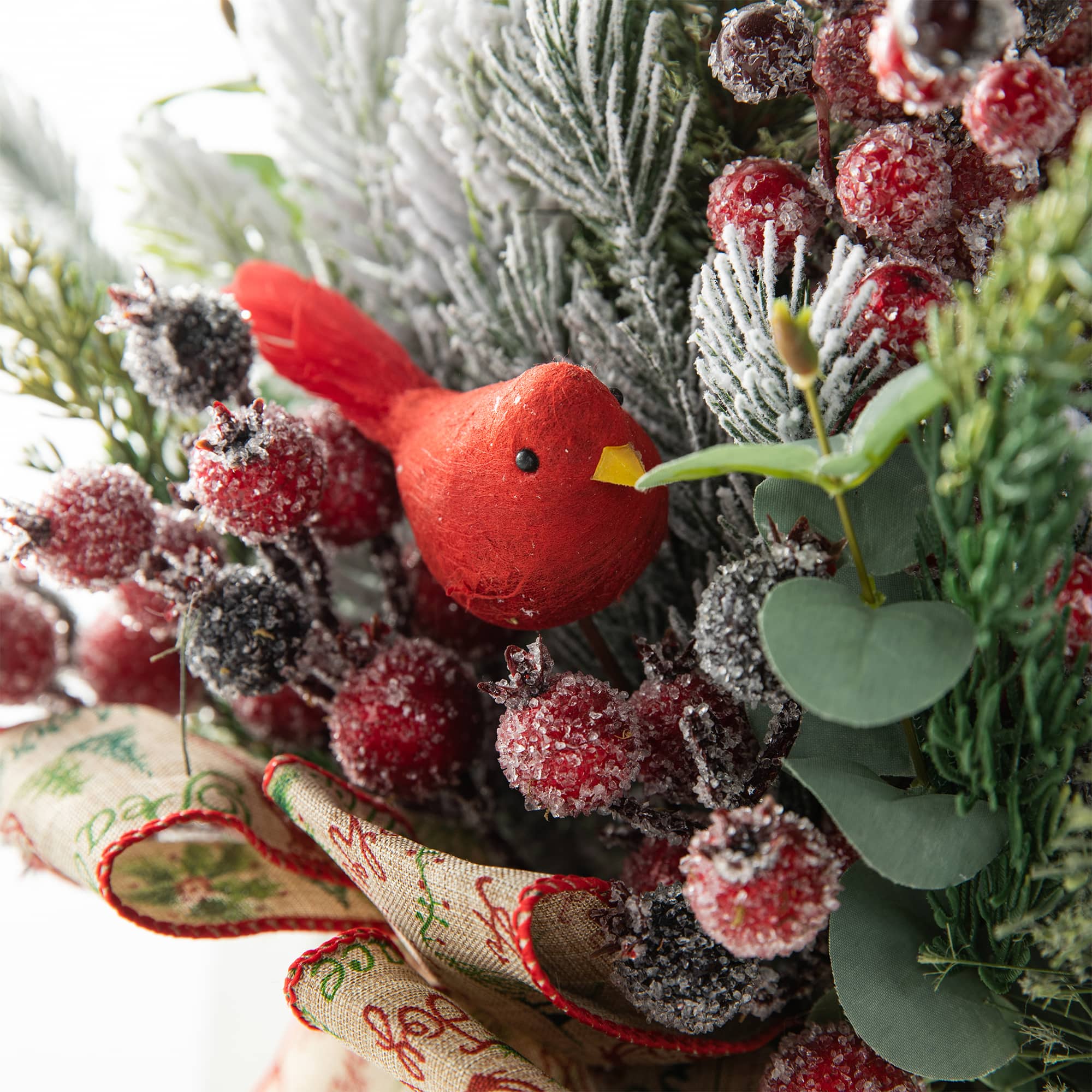 Glitzhome® 21" Christmas Pine Needle & Berry Ribbon Centerpiece