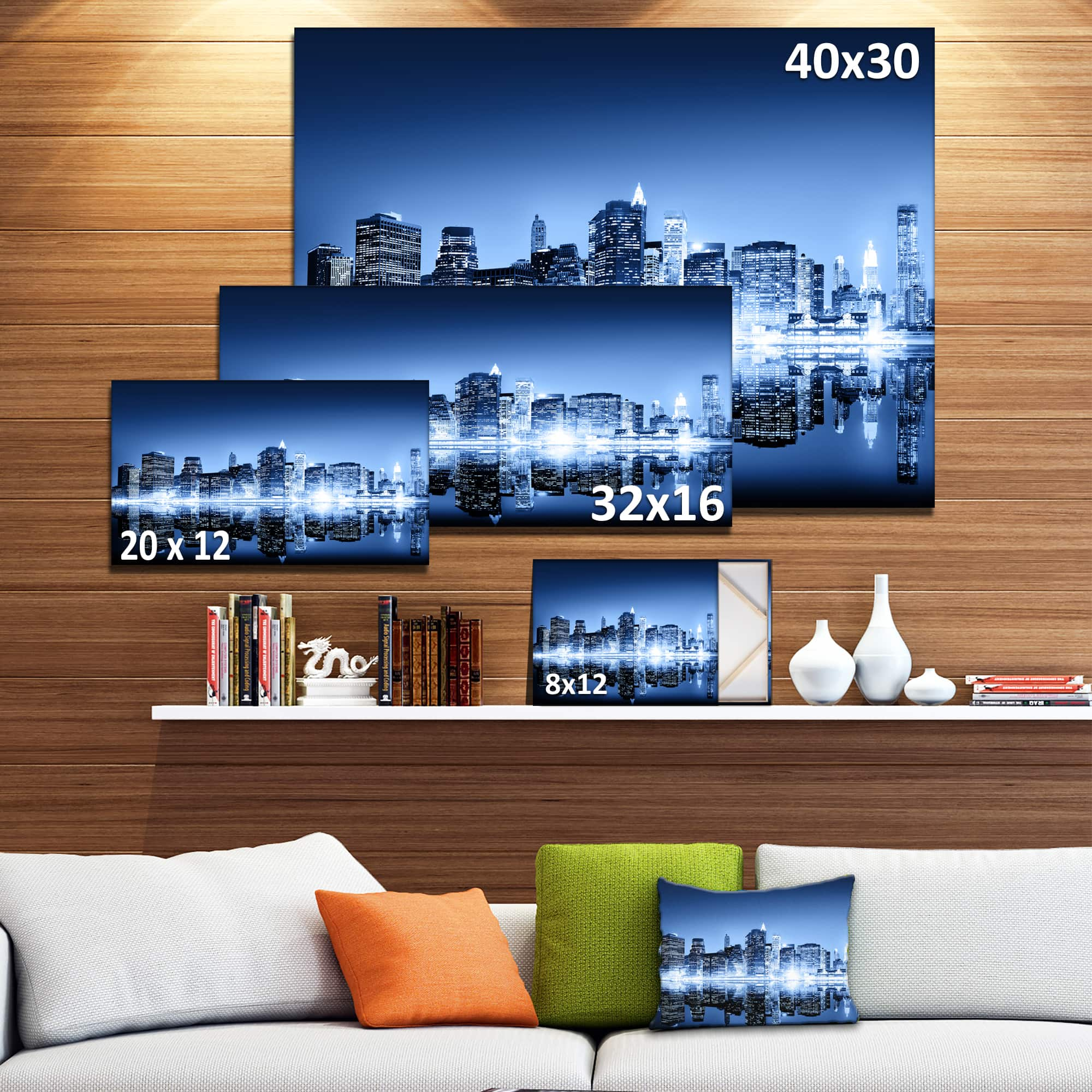 Designart - Night New York City Mirrored - Cityscape Canvas Art Print