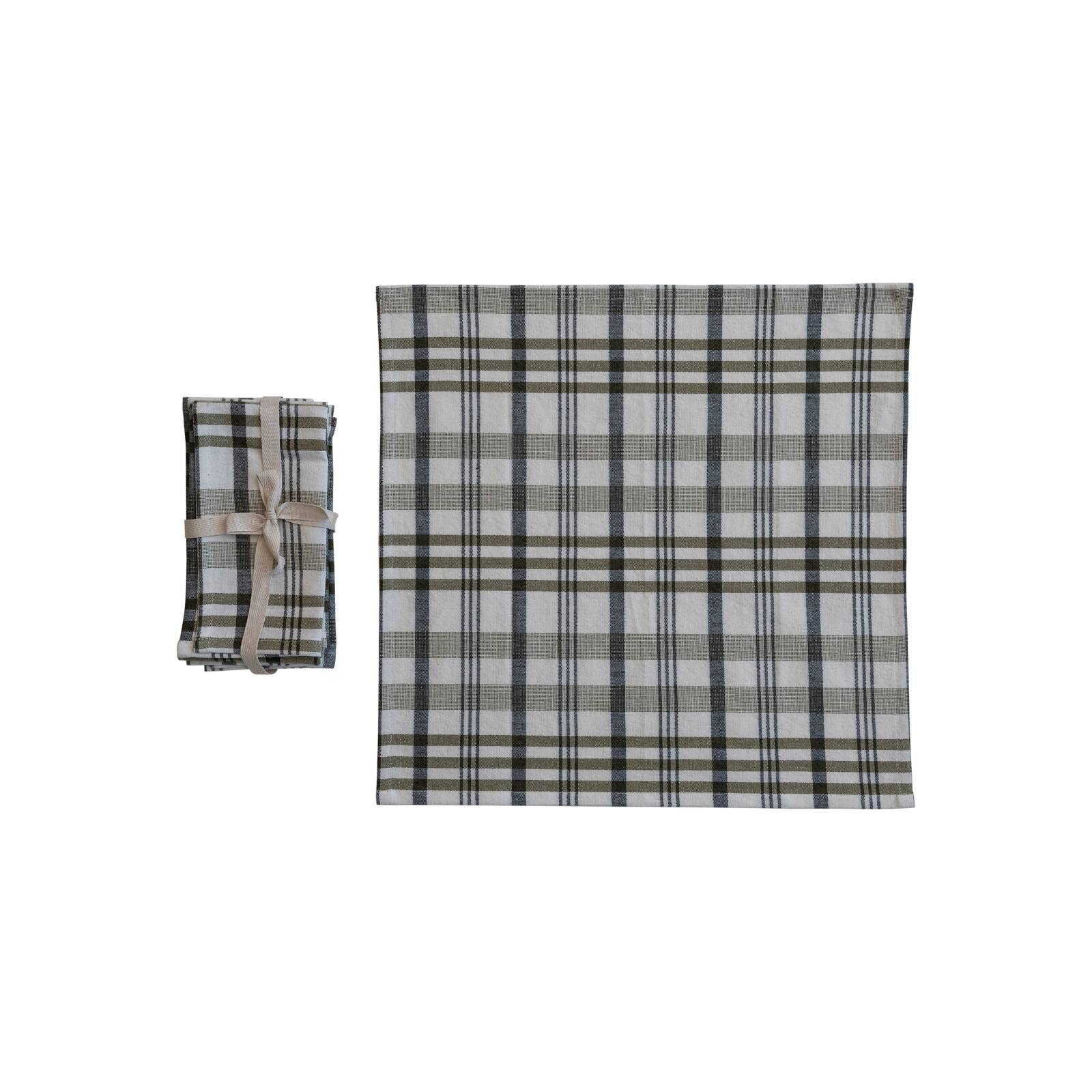 Hello Honey® 18" White & Green Plaid Stonewashed Cotton Napkins, 4ct.
