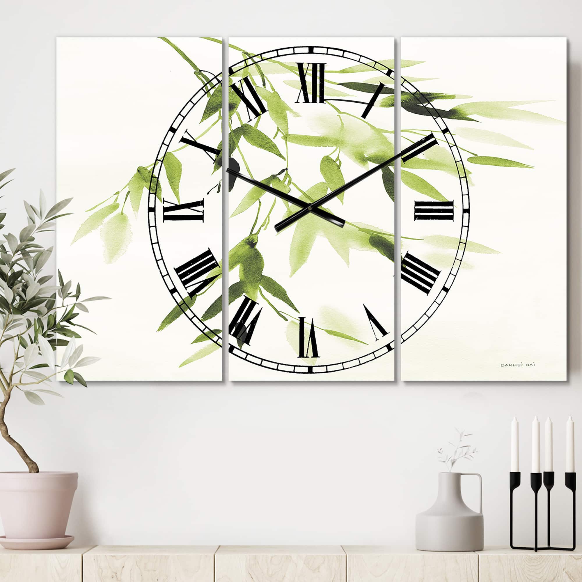Designart 'Simplist Bamboo Leaves I Lake House Multipanel Wall Clock