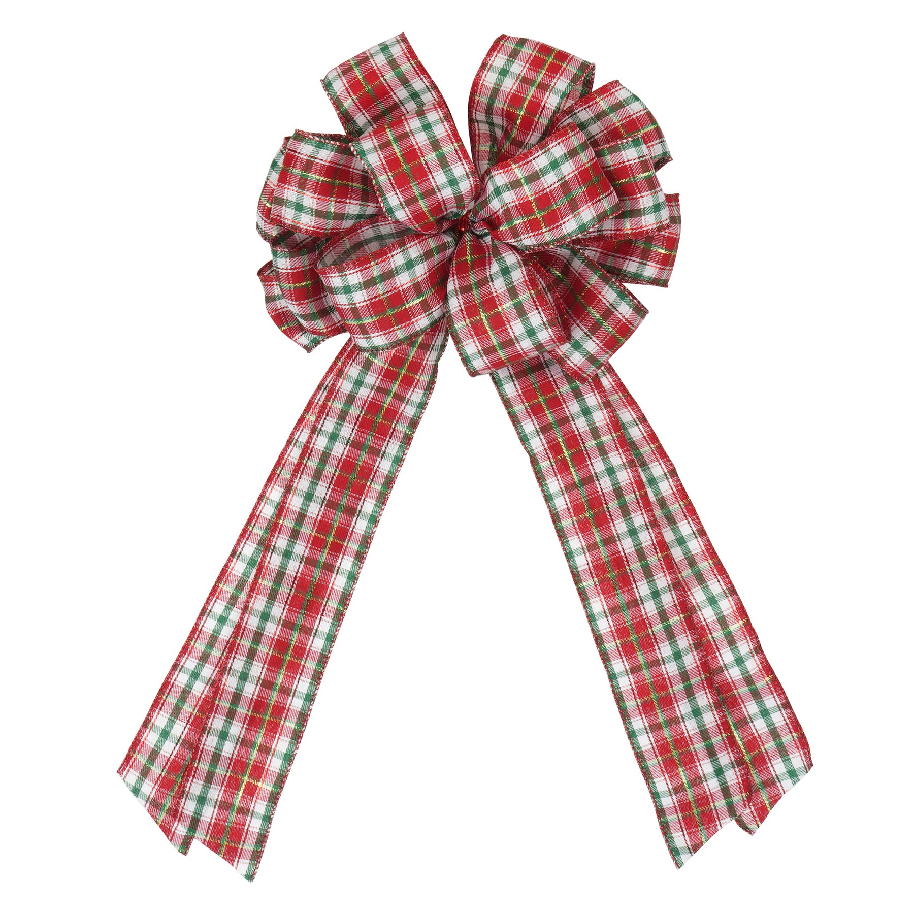 20.5&#x22; Red, White &#x26; Green Plaid Tree Topper Bow by Celebrate It&#x2122;