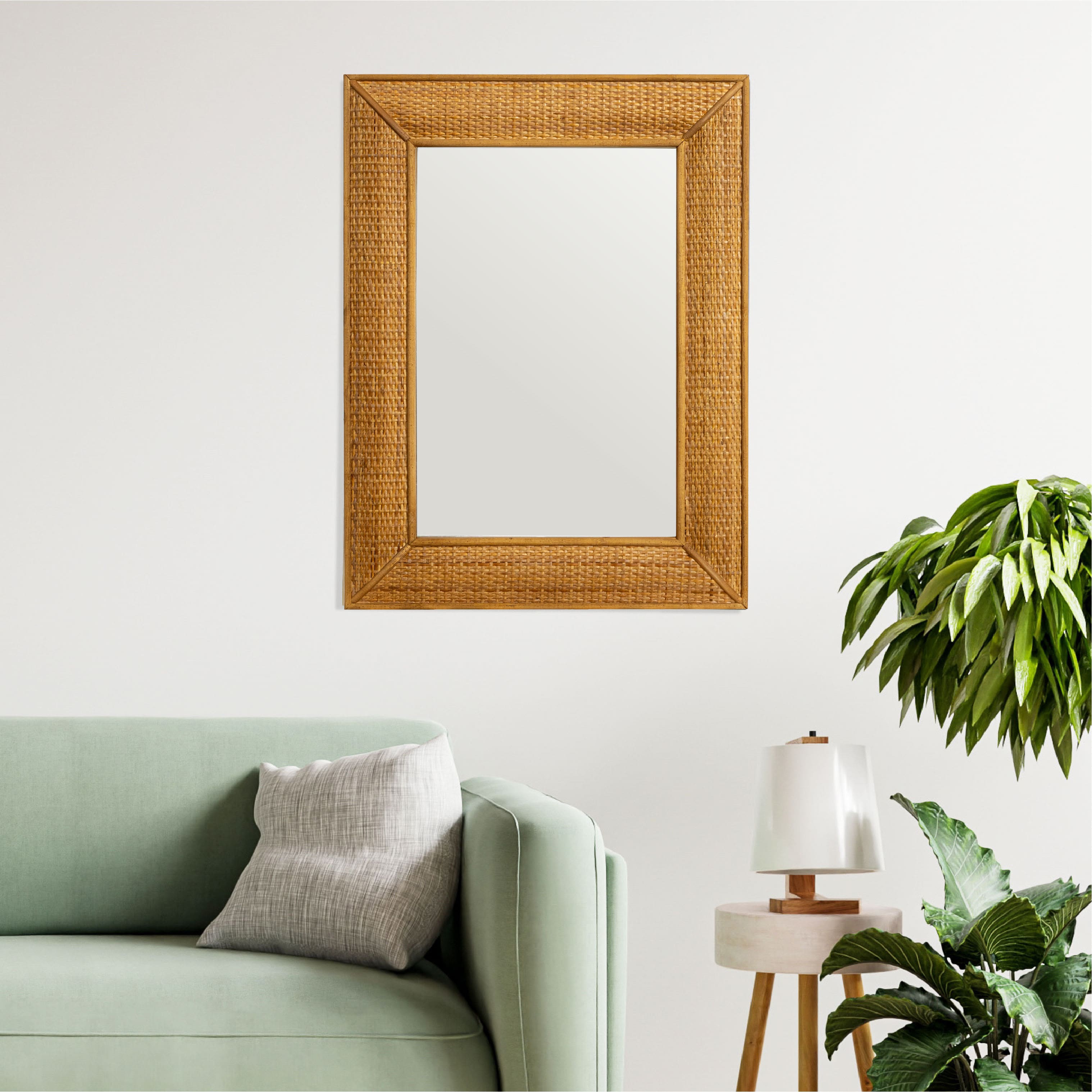 Hello Honey® 26" Natural Rectangle Wall Mirror with Rattan Detail