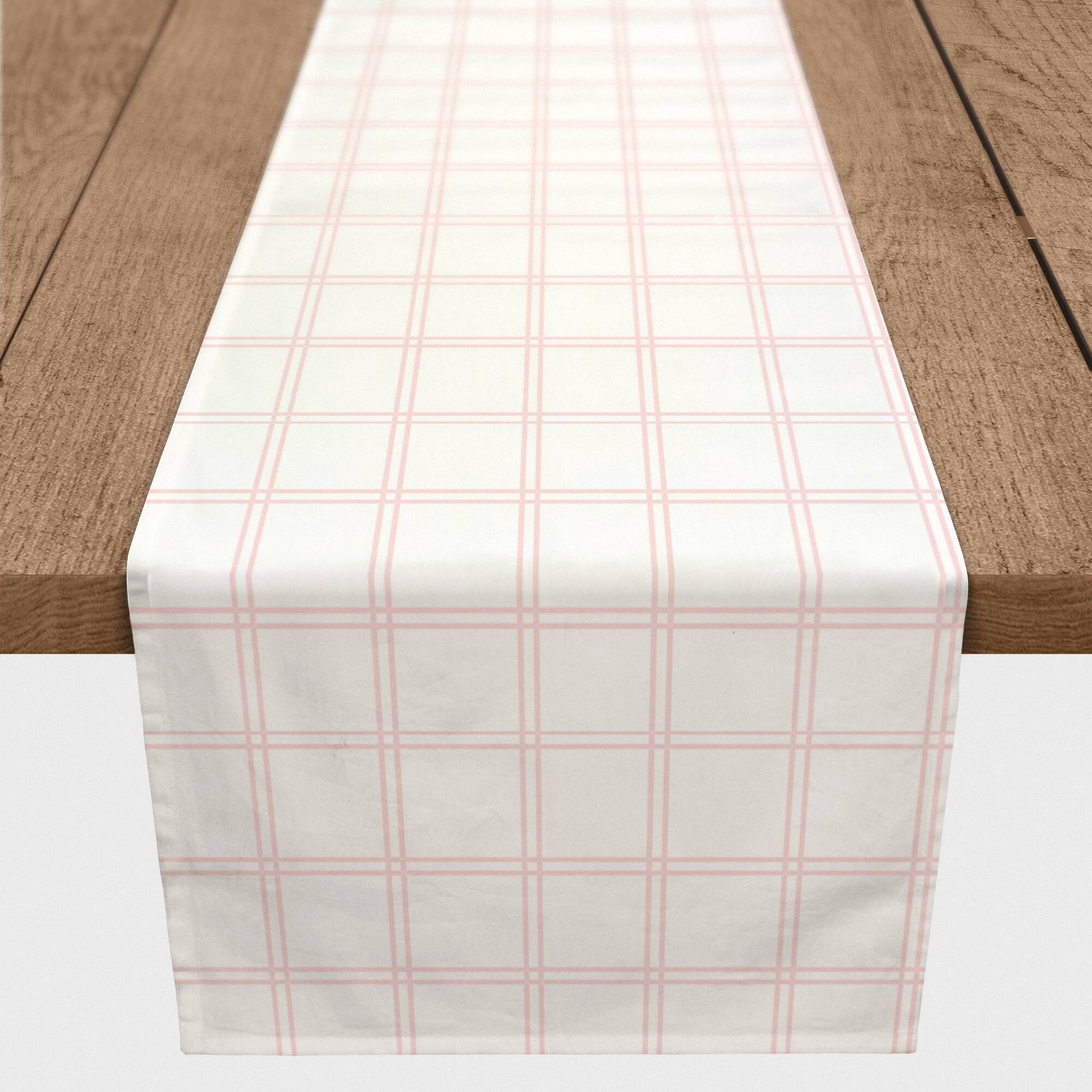 72" Pink Grid Check Pattern Poly Twill Table Runner