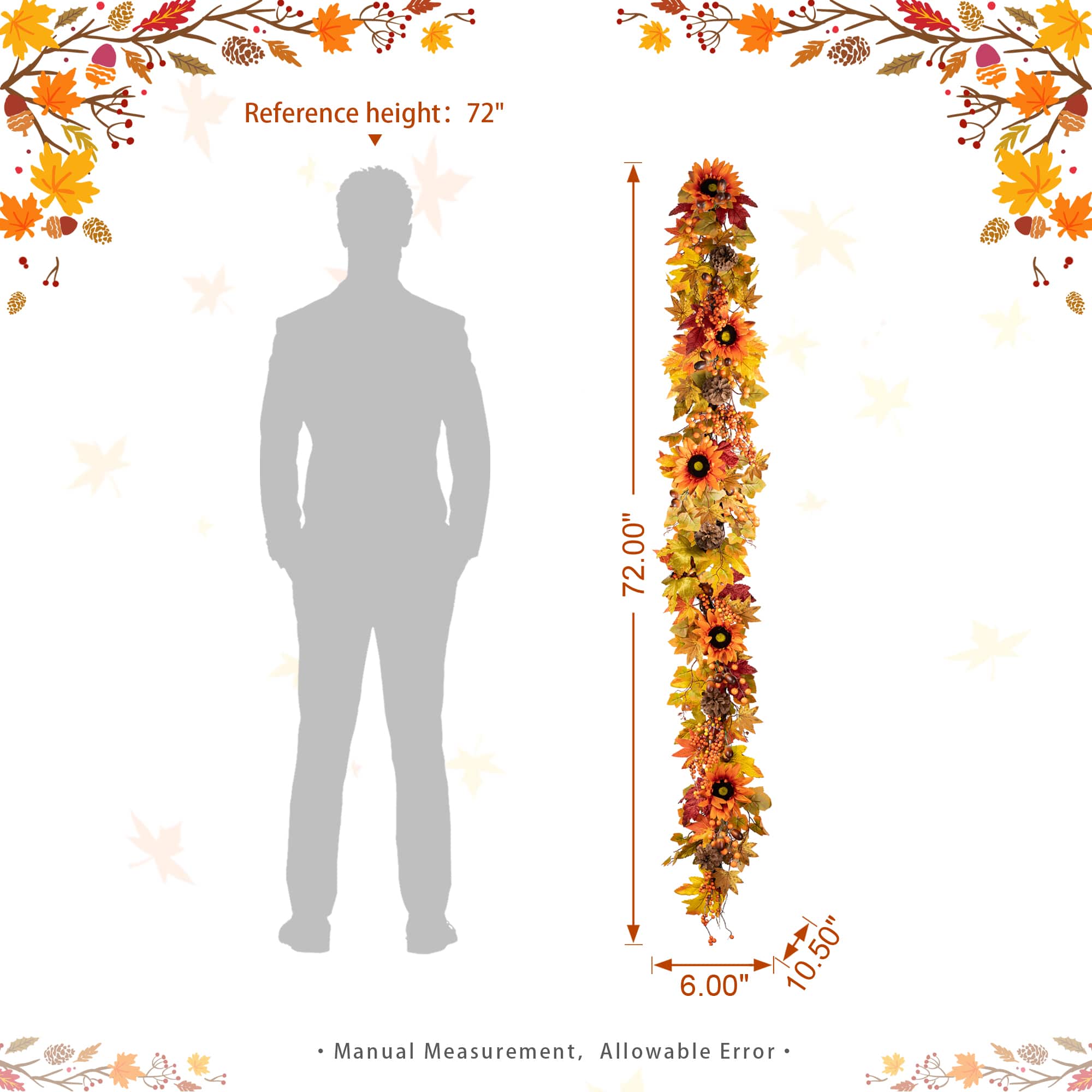 Glitzhome&#xAE; 6ft. Fall Sunflower, Maple Leaf &#x26; Berry Garland
