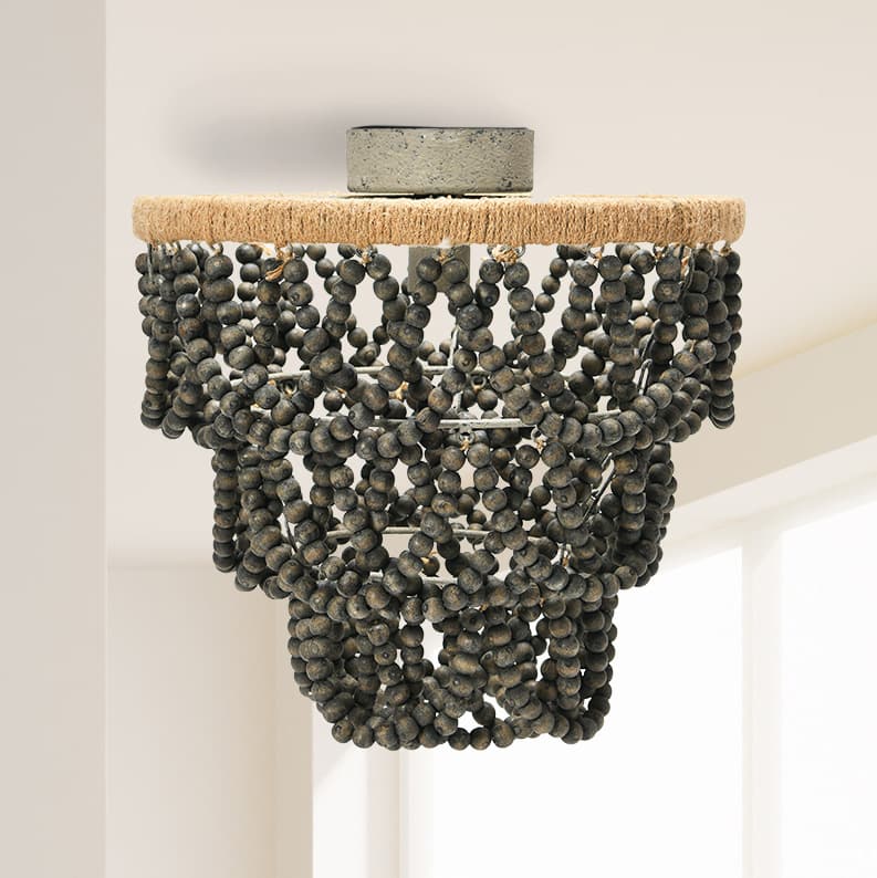 Hello Honey® Dark Gray Wood Bead & Metal Semi-Flush Light