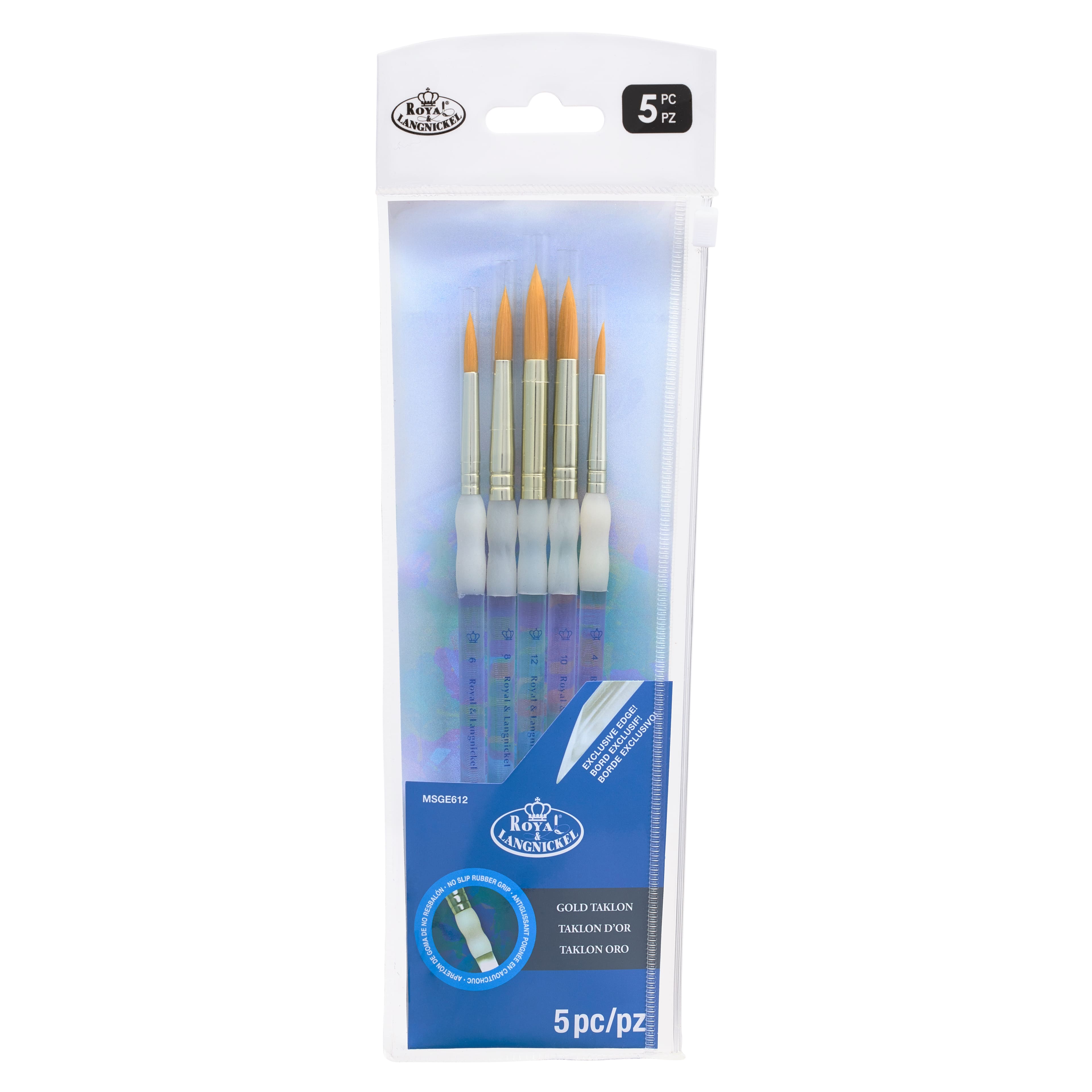12 Packs: 5 ct. (60 total) Soft-Grip™ Gold Taklon Round Brush Set