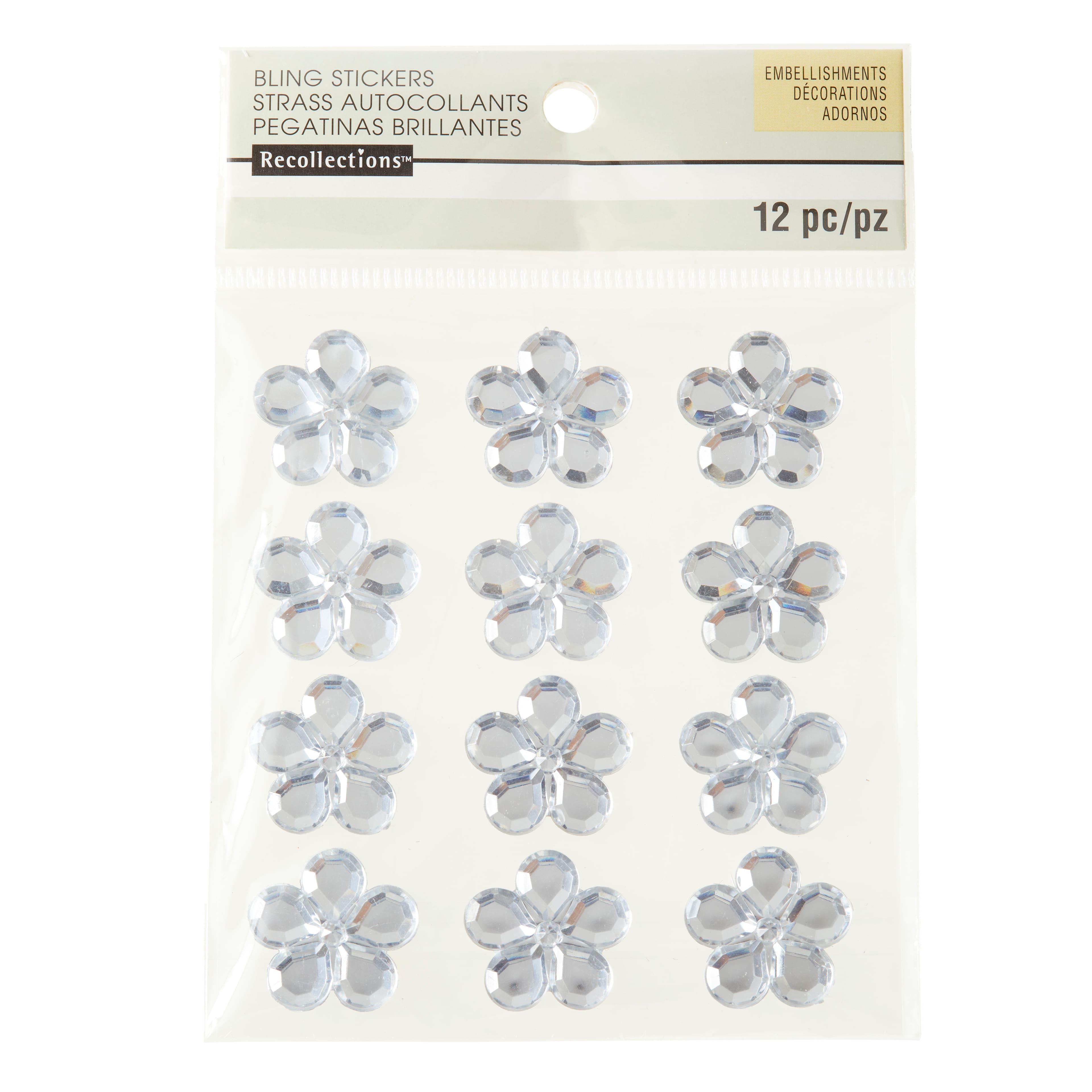 12 Packs: 12 ct. (144 total) Clear Flower Rhinestone Stickers by Recollections™