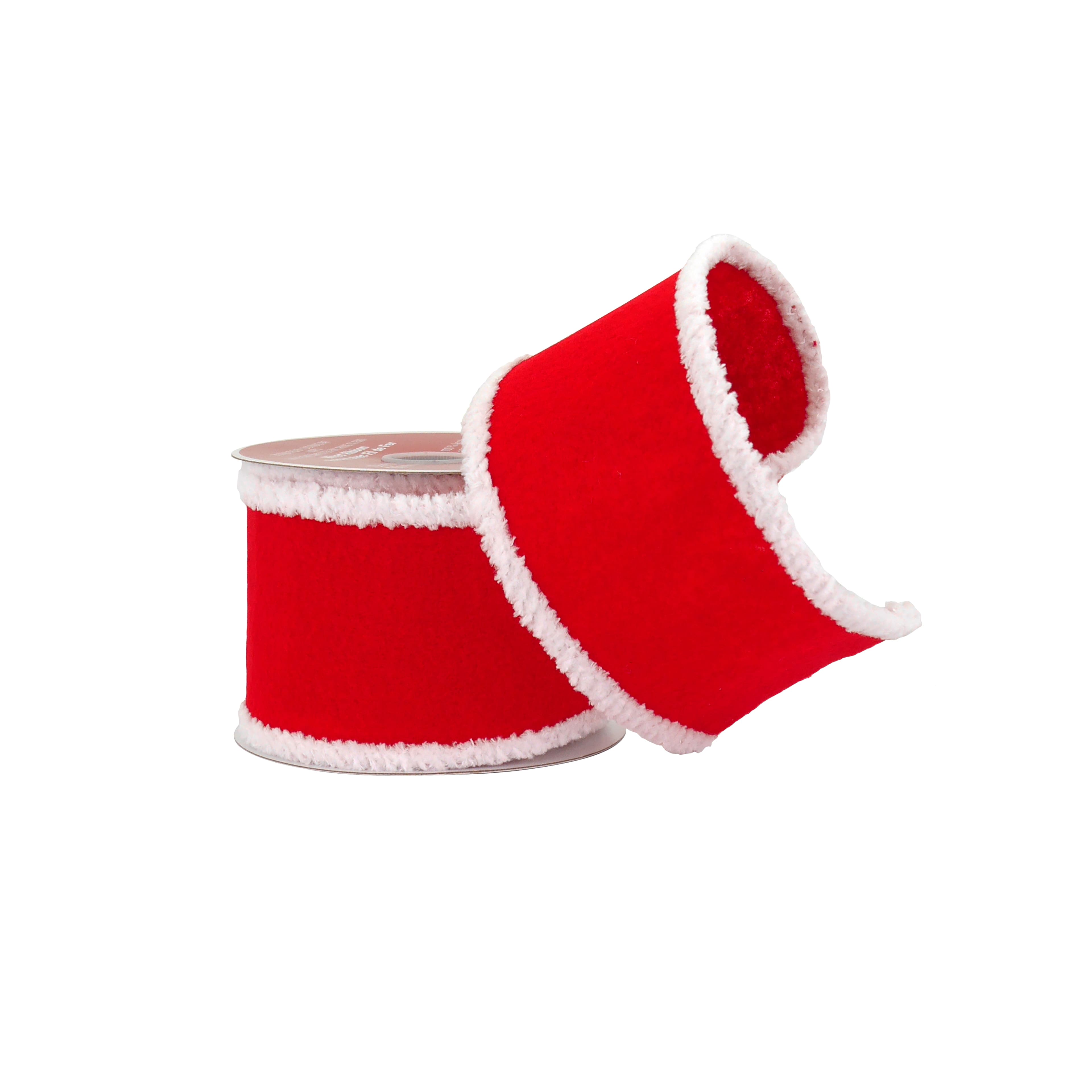 2.5&#x22; x 15ft. Red with White Fluff Edges Wired Ribbon by Celebrate It&#xAE;