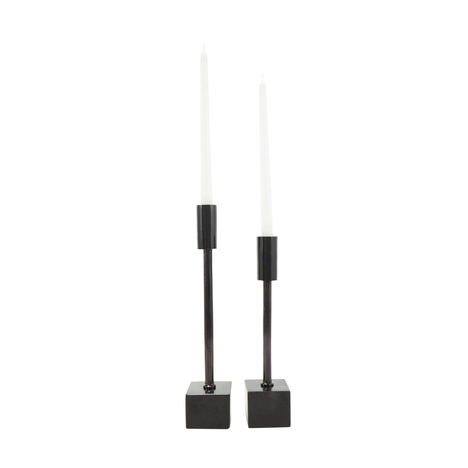 Black Aluminum Slim Candle Holder with Block Base Set